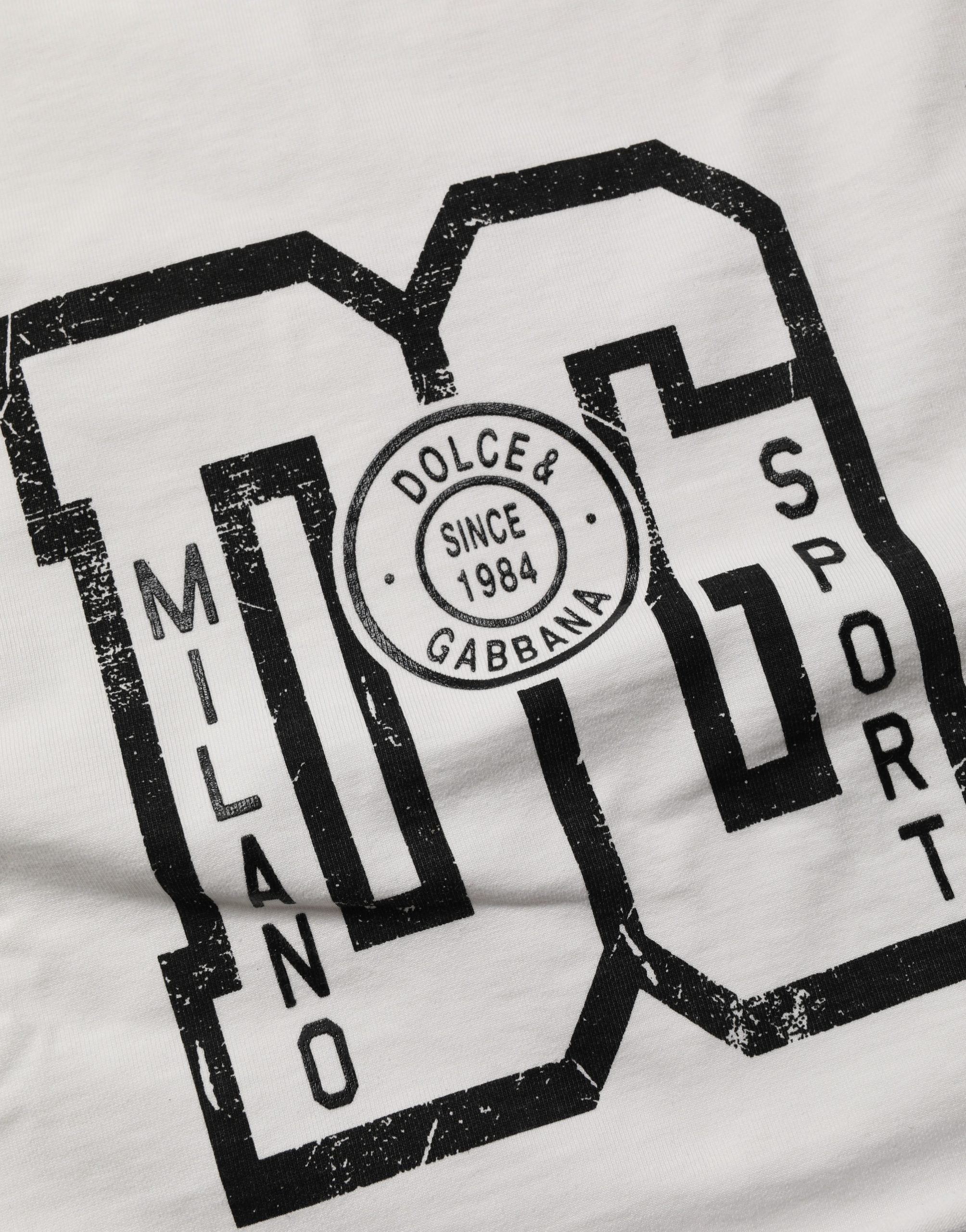 White Cotton DG Logo Print Cropped Jersey Top