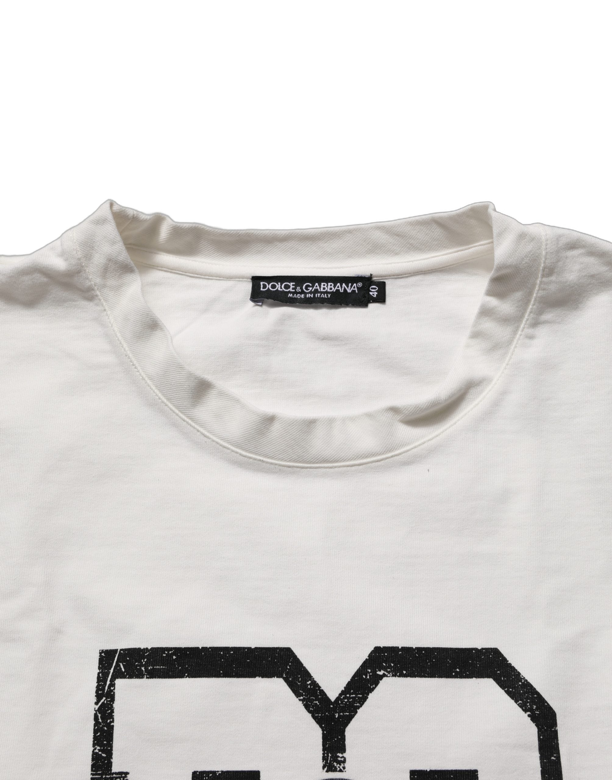 White Cotton DG Logo Print Cropped Jersey Top