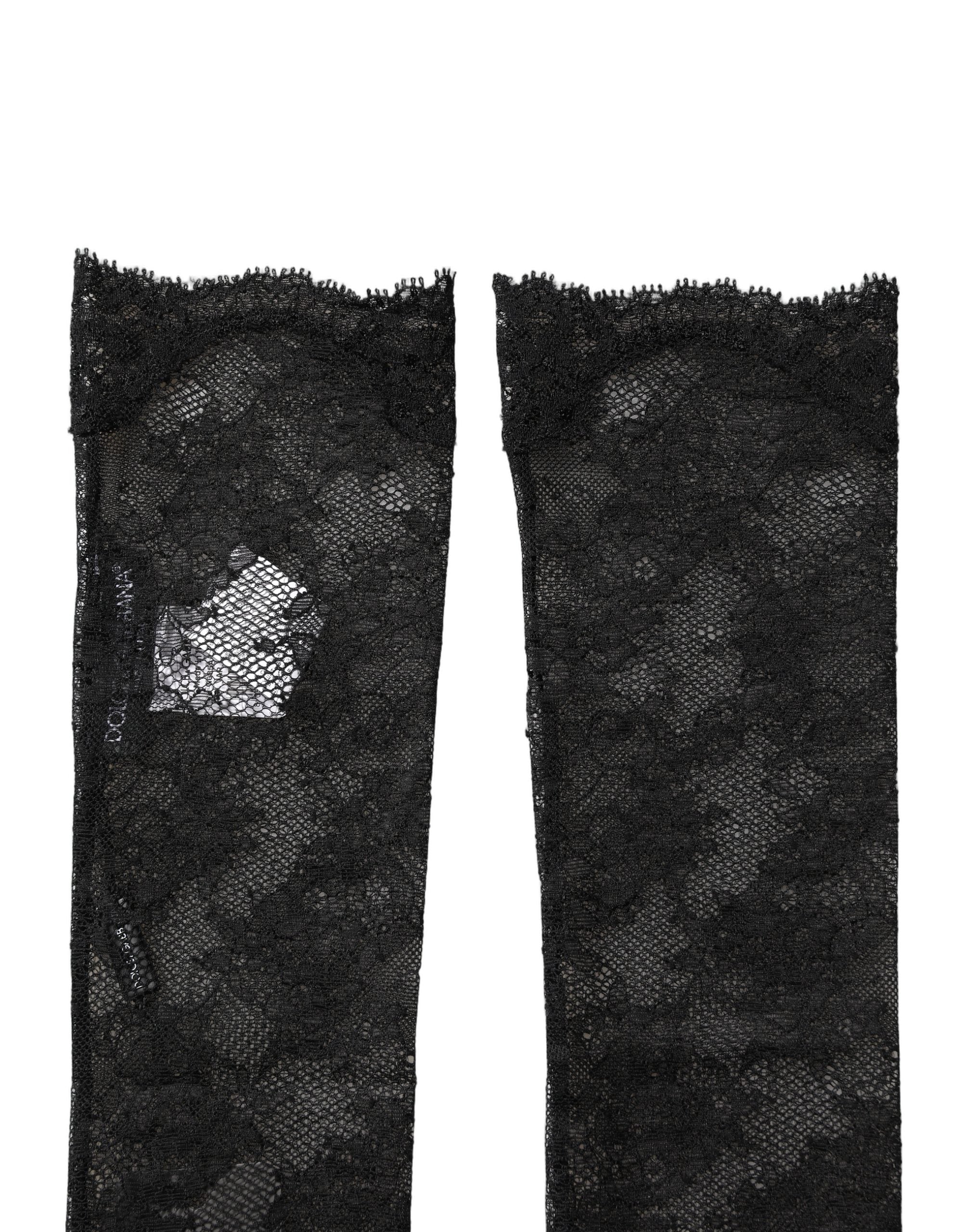 Black Floral Lace Nylon Stretch Knee Socks