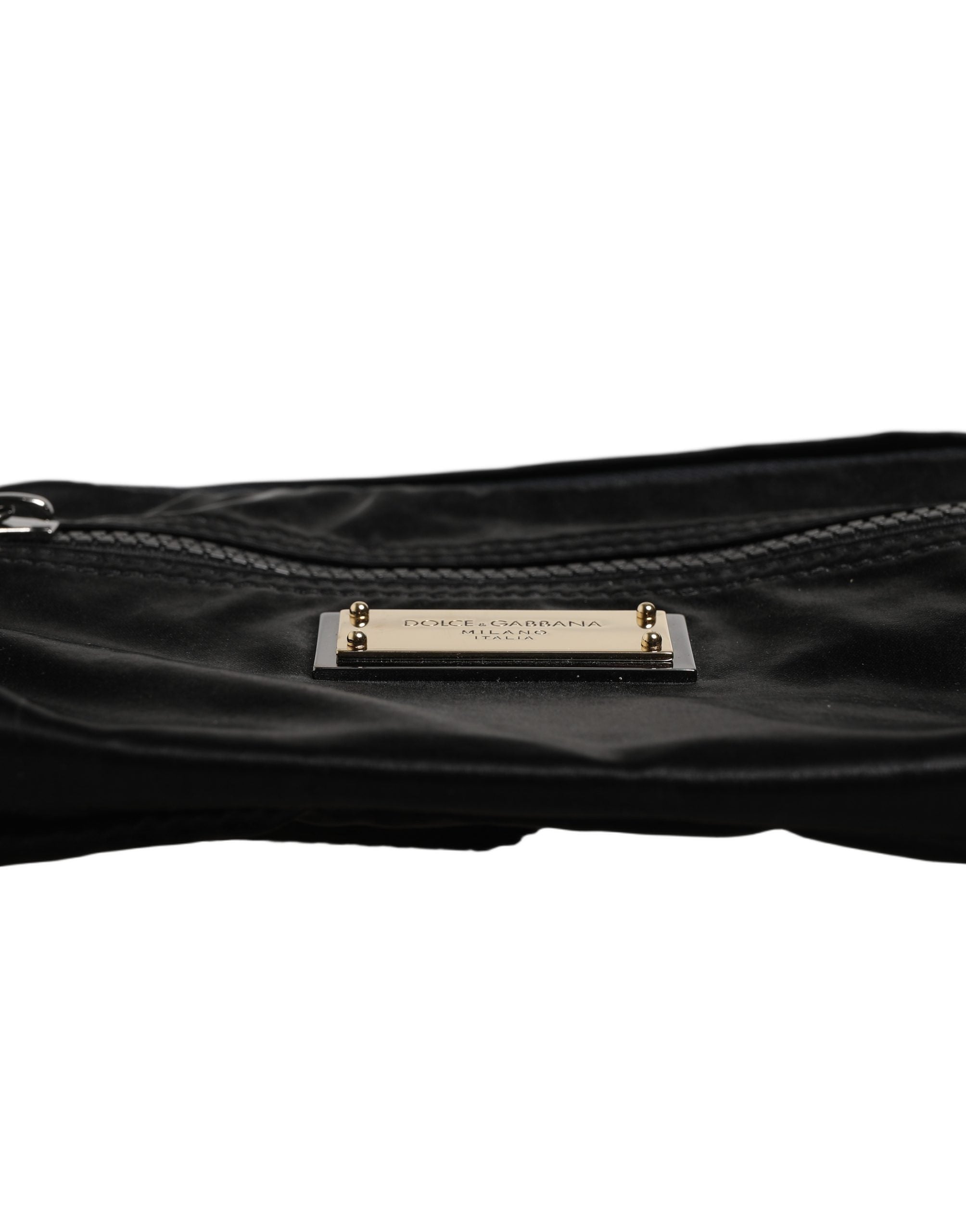 Black Nylon Brass Plate Bumbag Waist Fanny Pack Men Bag