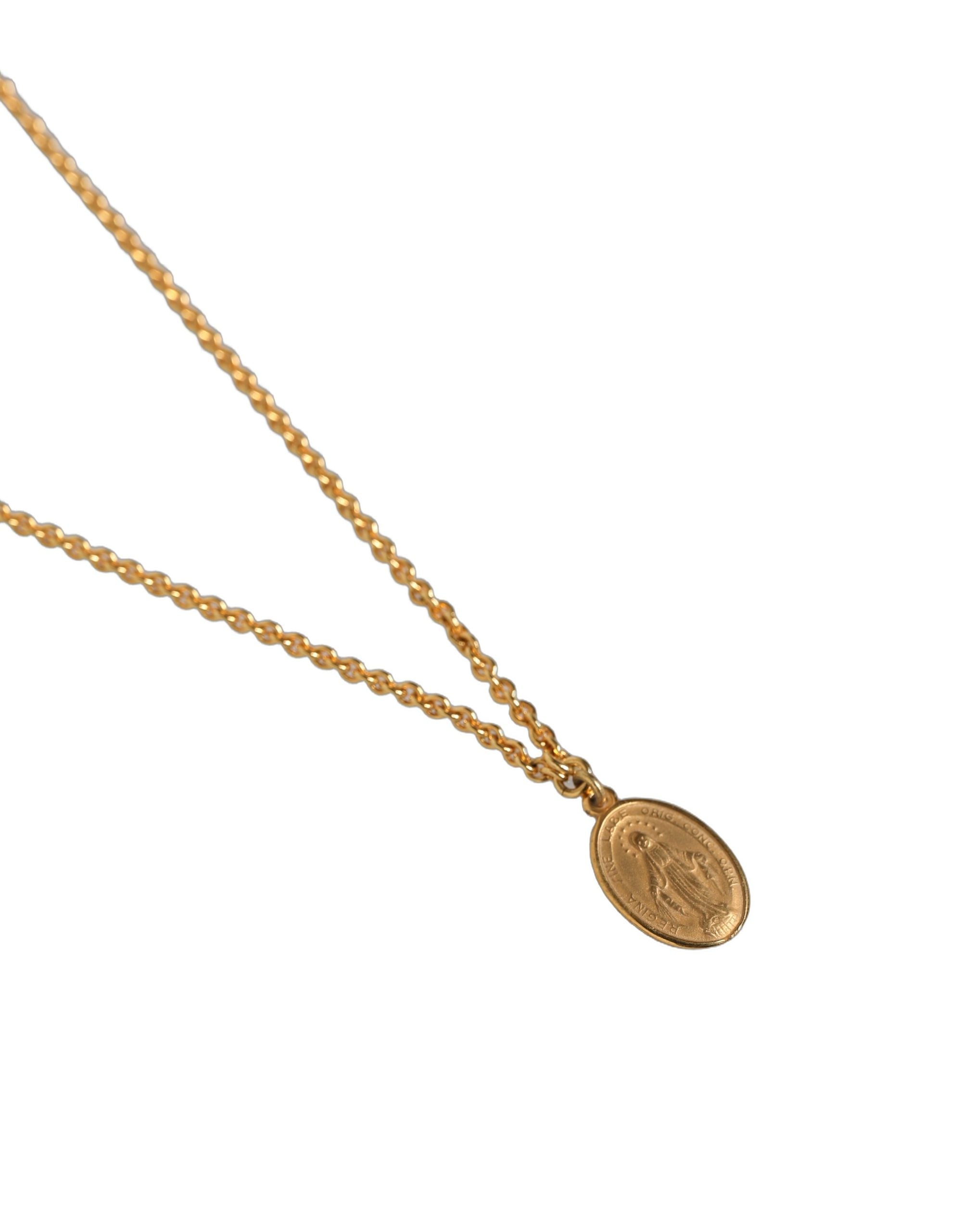 Gold Tone Brass Virgin Mary Medallion Pendant Necklace