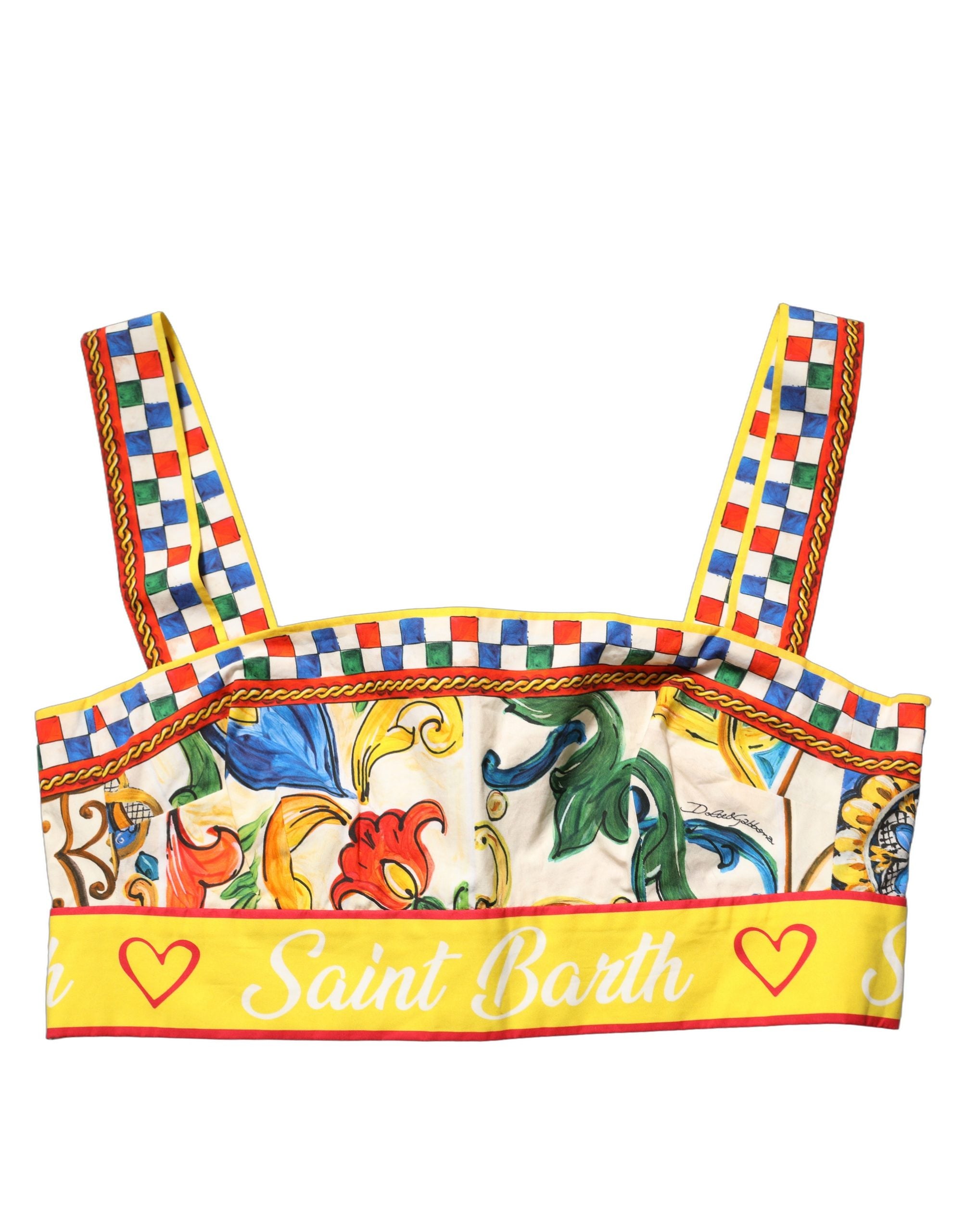 Multicolor Majolica Print Cotton Crop Top