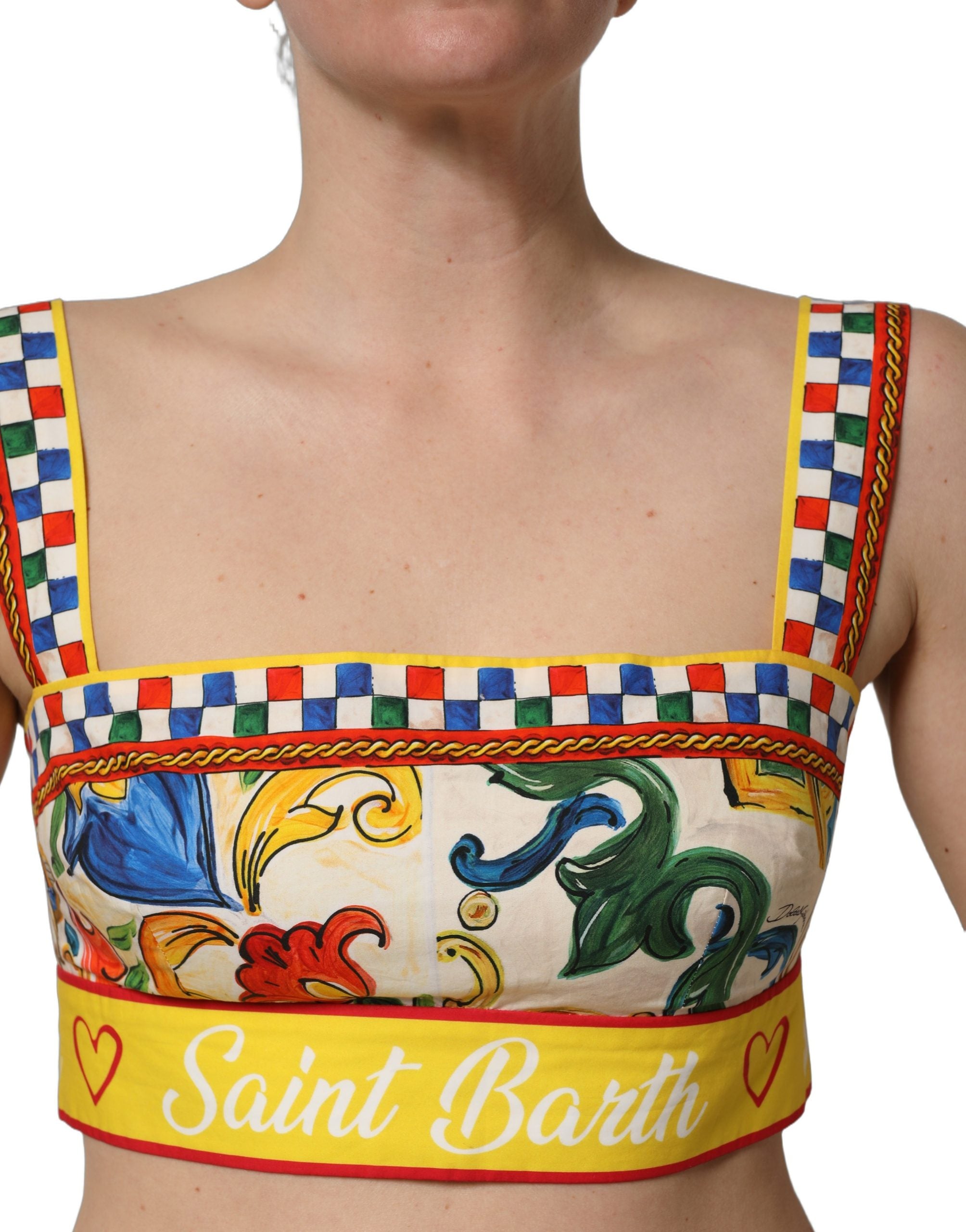 Multicolor Majolica Print Cotton Crop Top