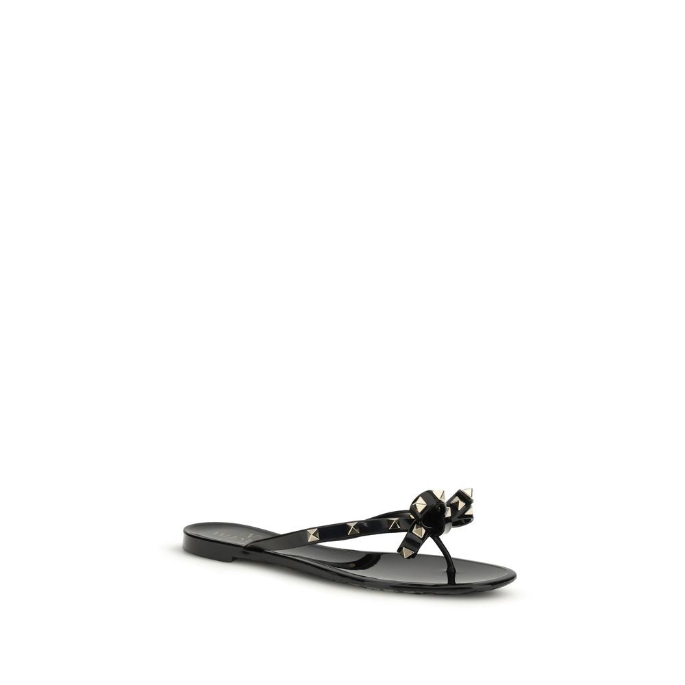 Black Cotton Flip-Flop Sandals