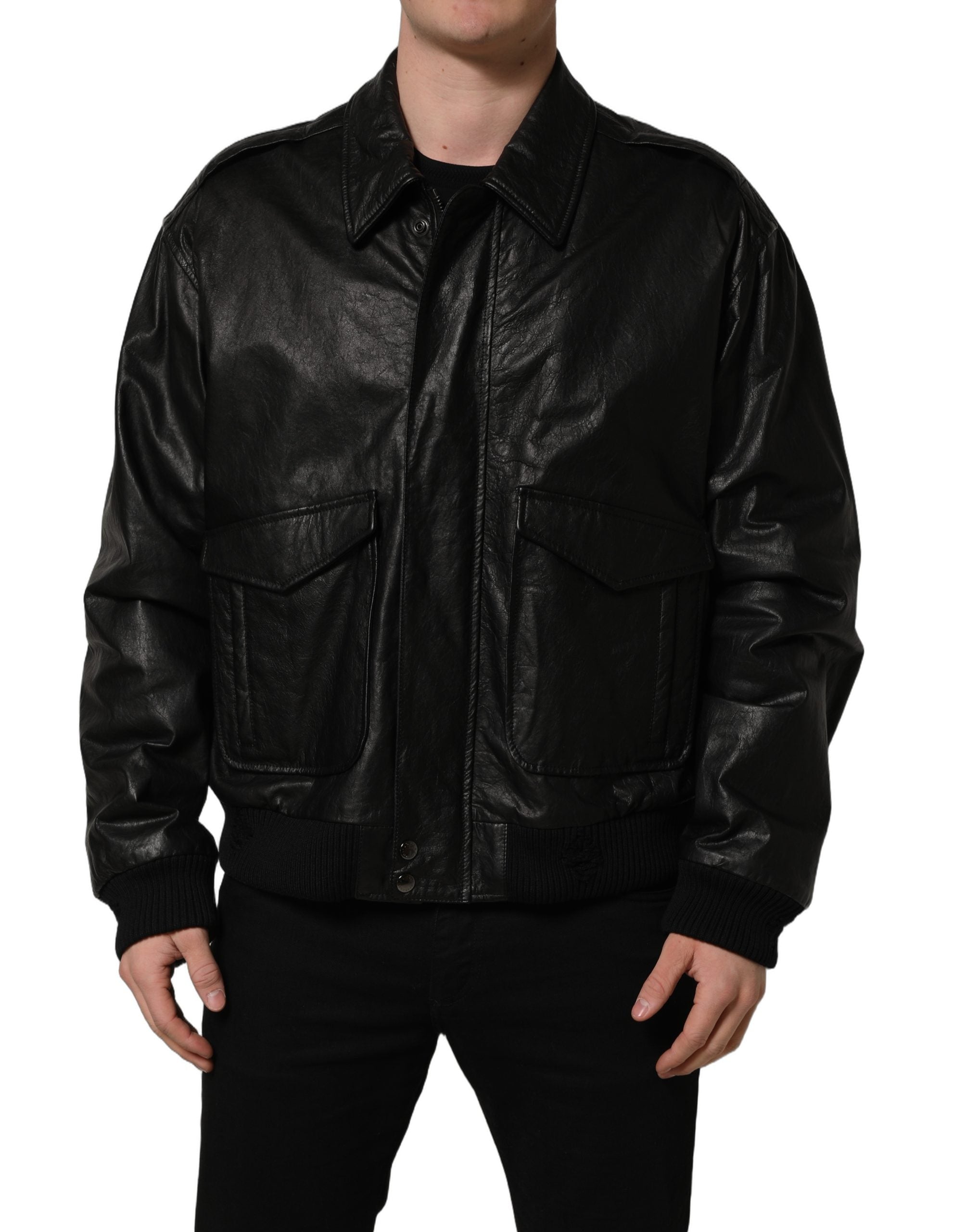 Black Leather Full Zip Men Biker Jacket