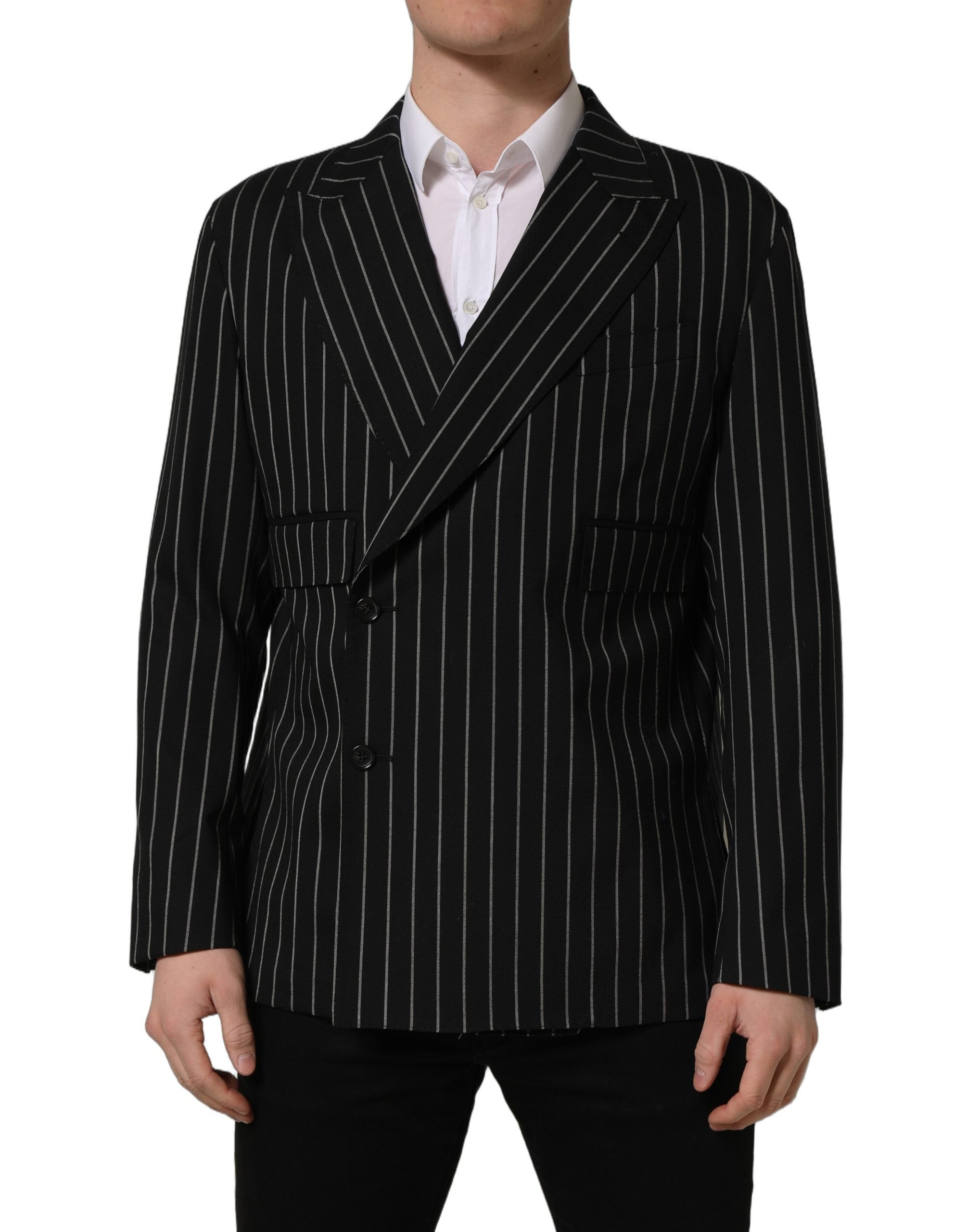 Black Stripes Wool Double Breasted Jacket