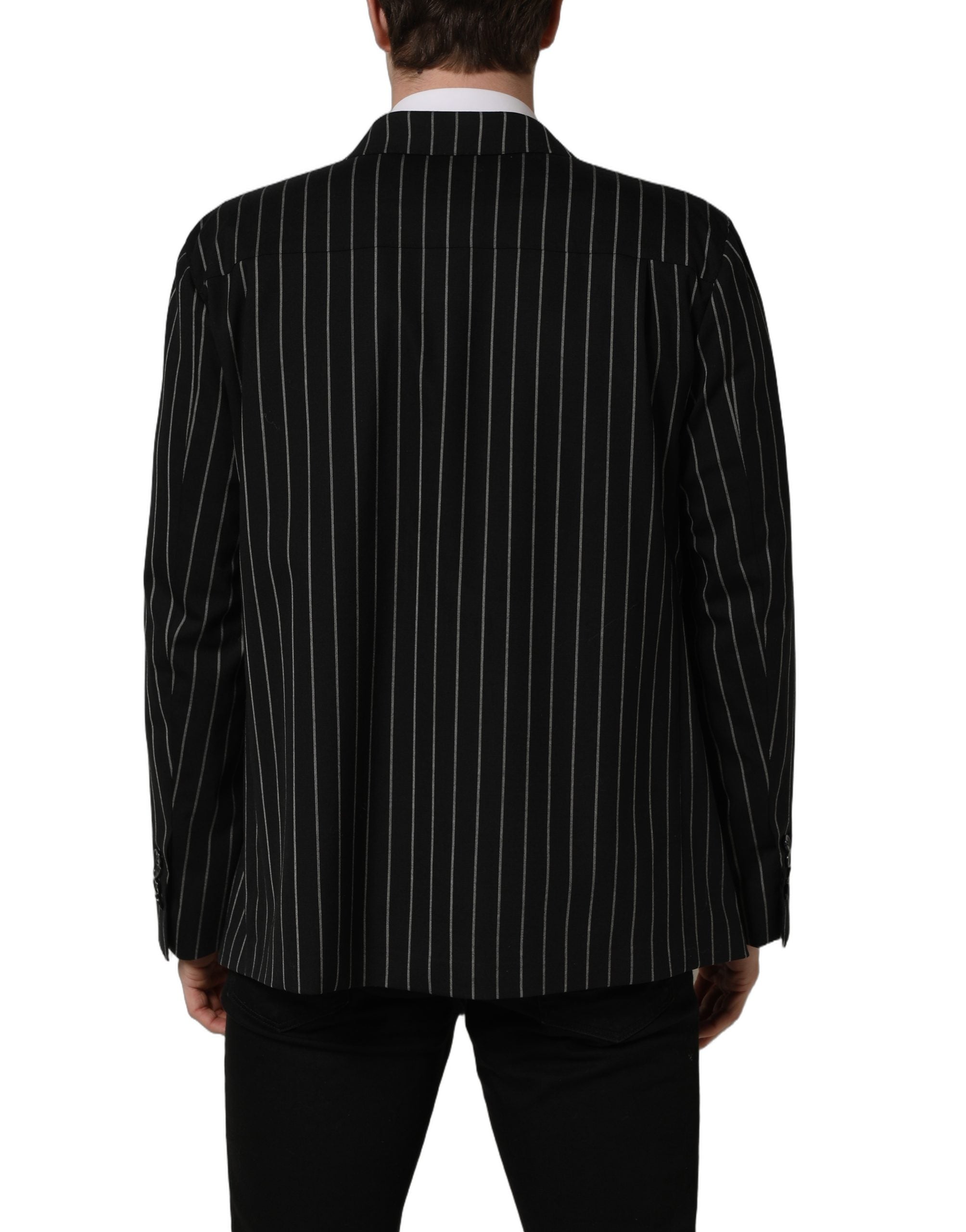 Black Stripes Wool Double Breasted Jacket
