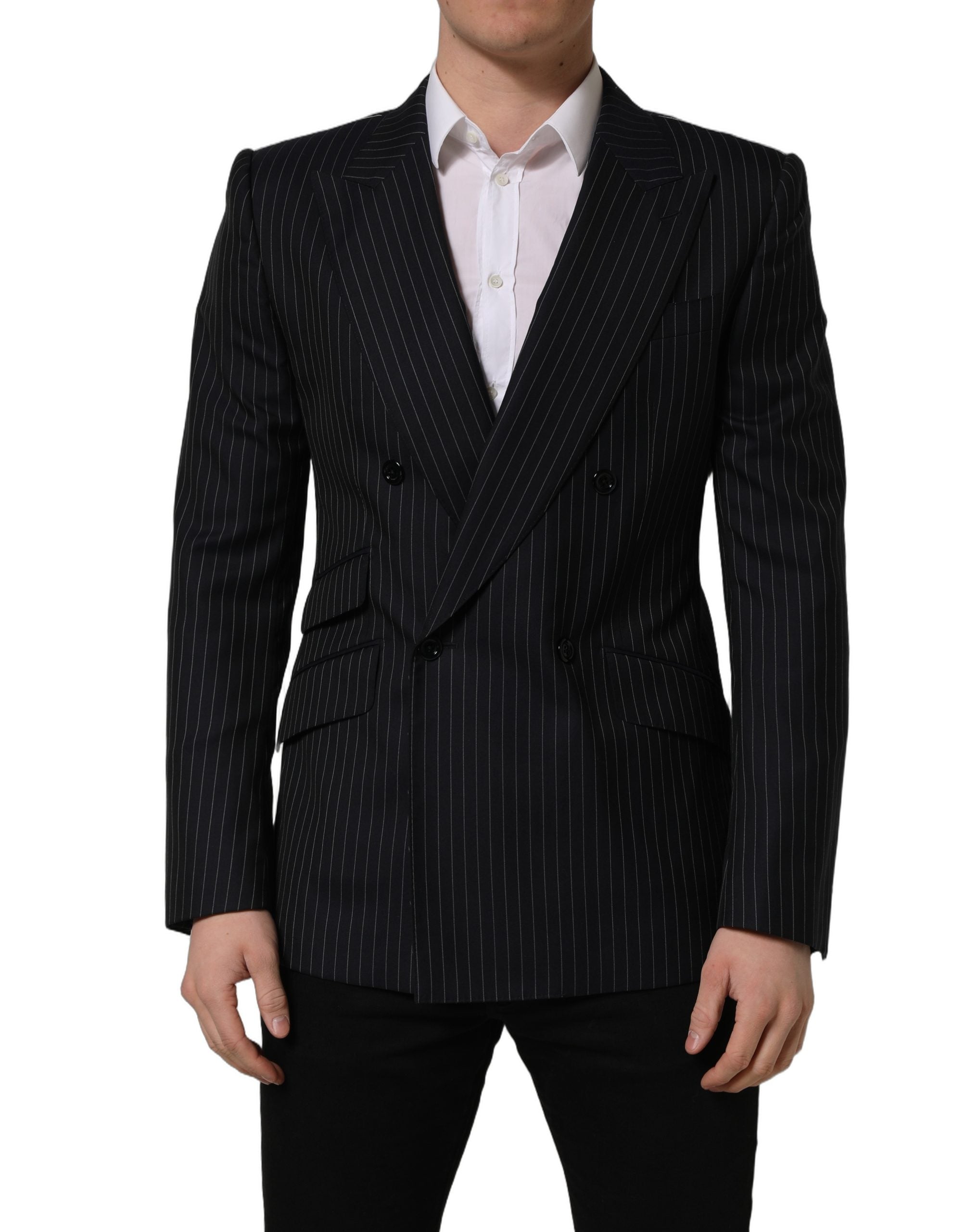 Black Stripes Wool Double Breasted Jacket
