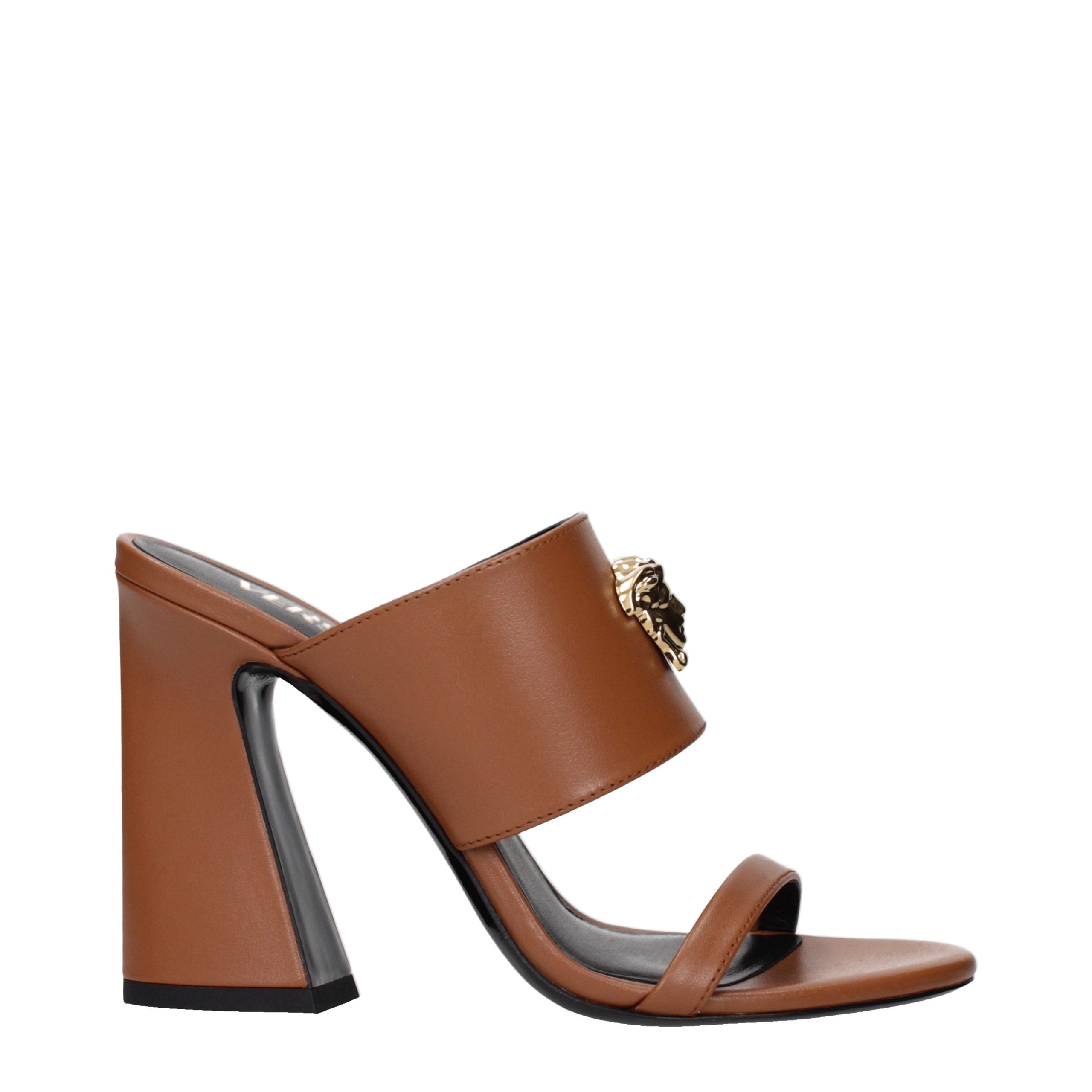 Brown Leather Stiletto Heel Sandals