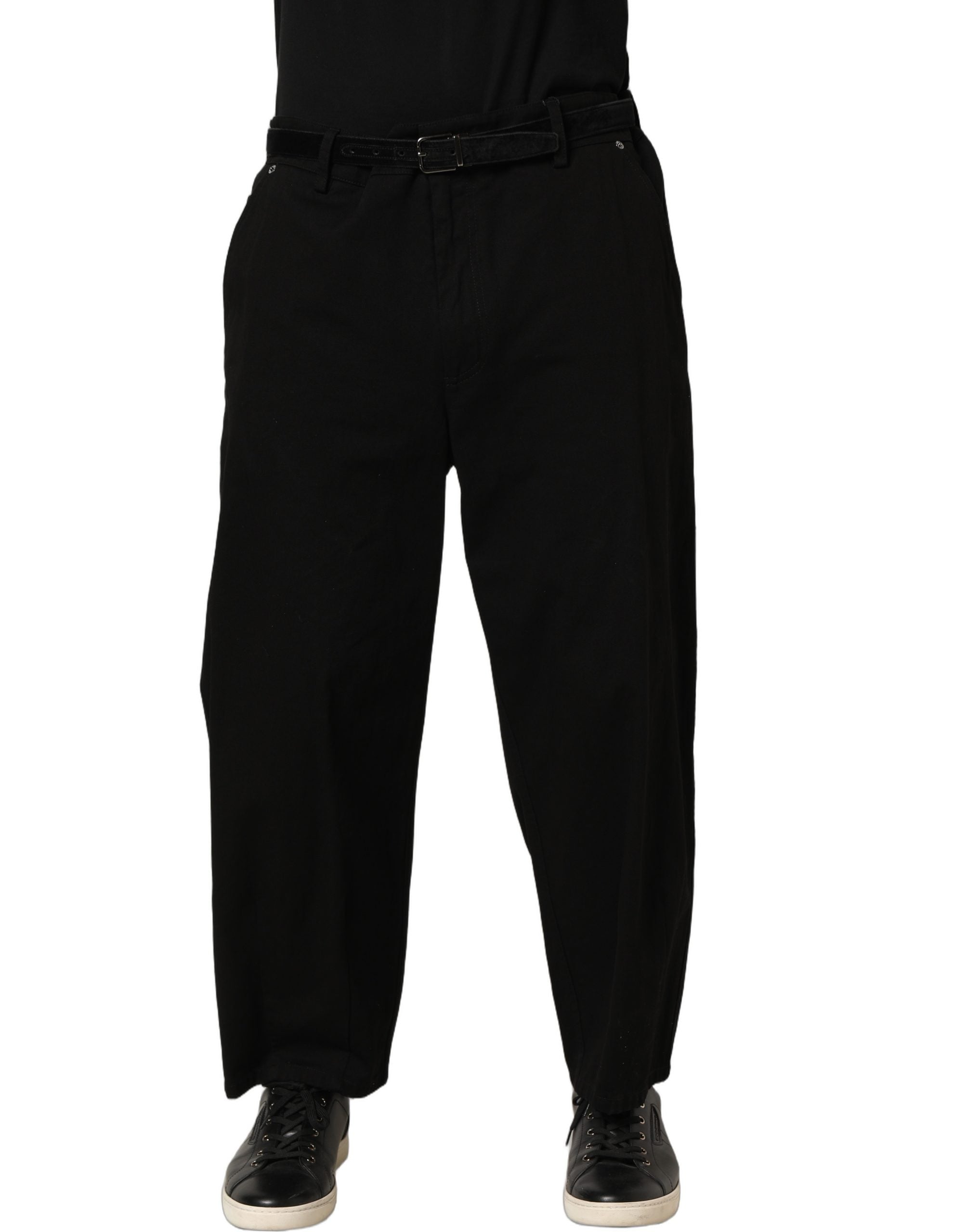 Black Mid Waist Straight Men Trouser Pants