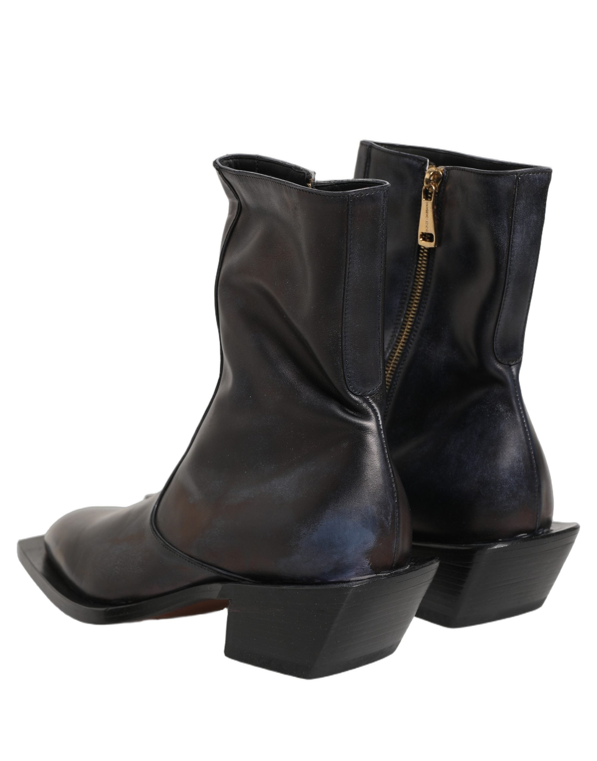 Black Leather Shiny Tex Mid Calf Boots Shoes