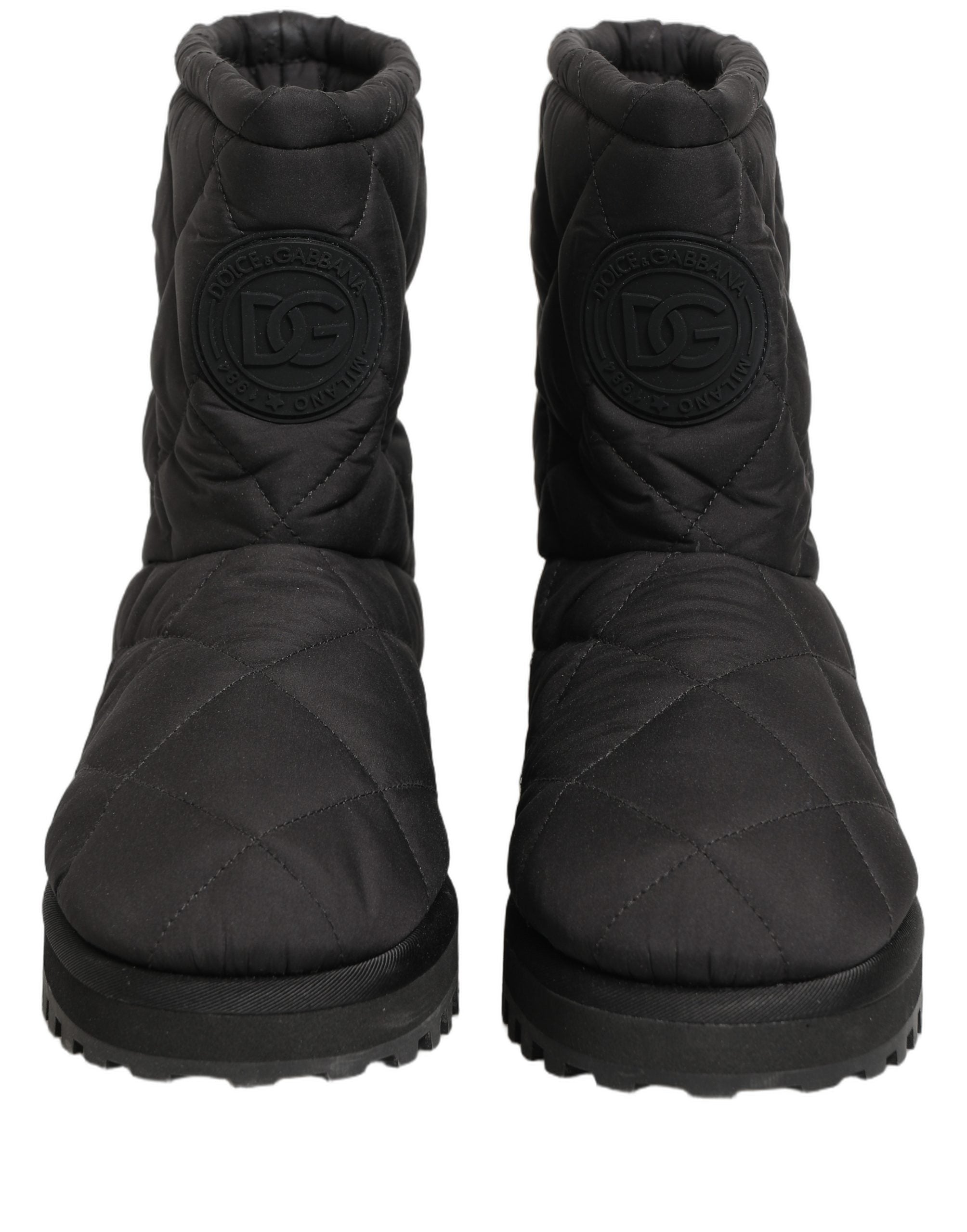 Black Quilted Effect Mid Calf Boots Shoes