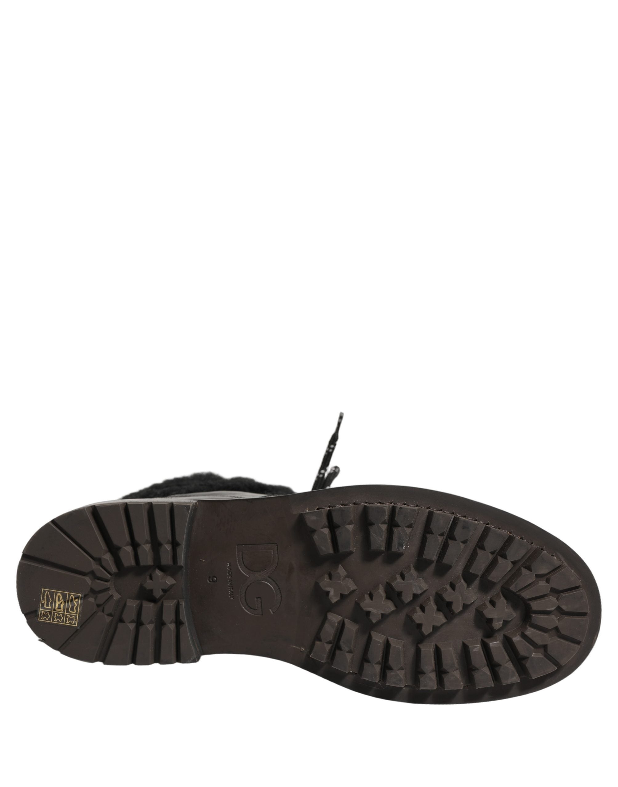 Black Trekking Fur Lace Leather Boots Shoes