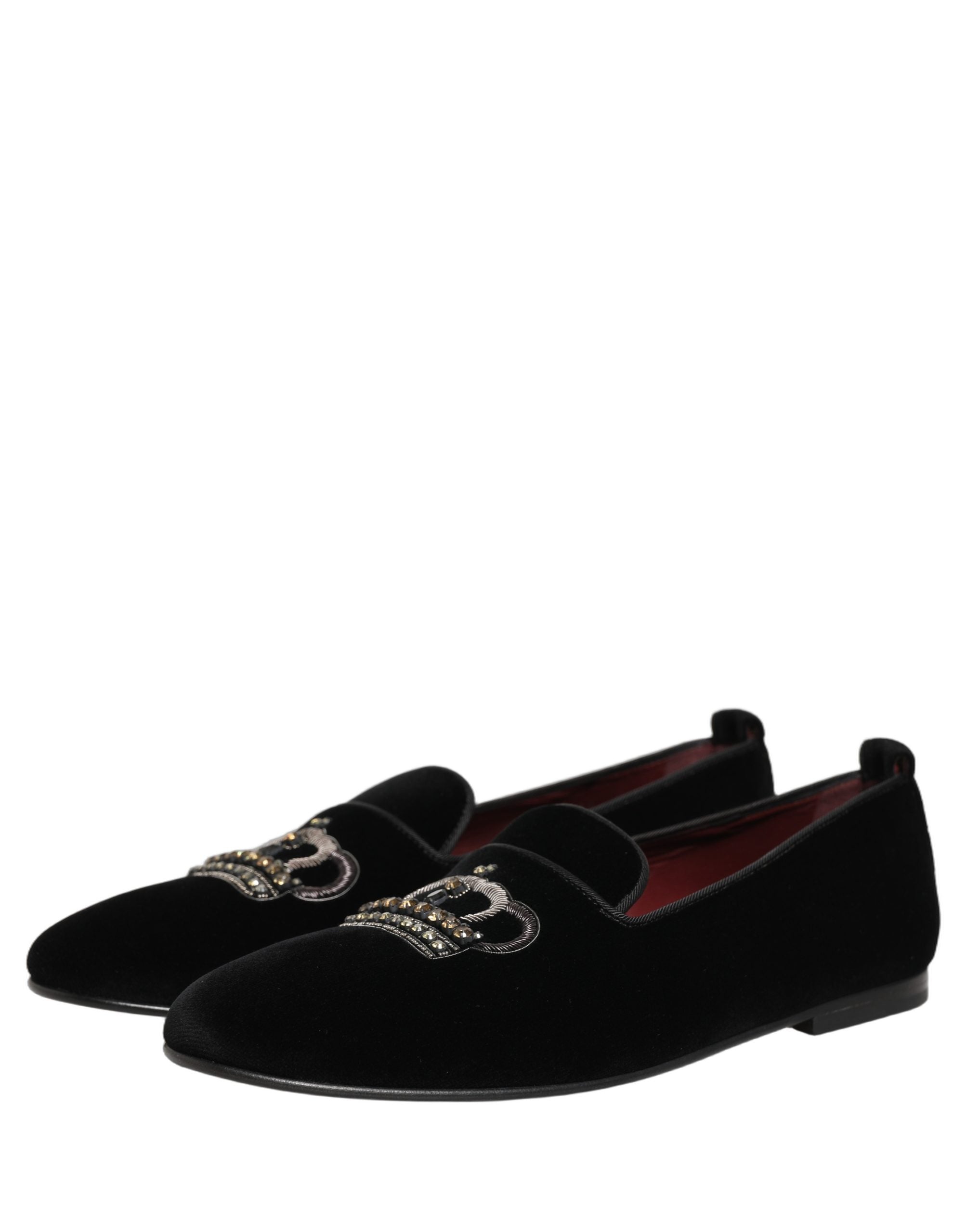 Black Crown Embellished Dress Loafers Shoes
