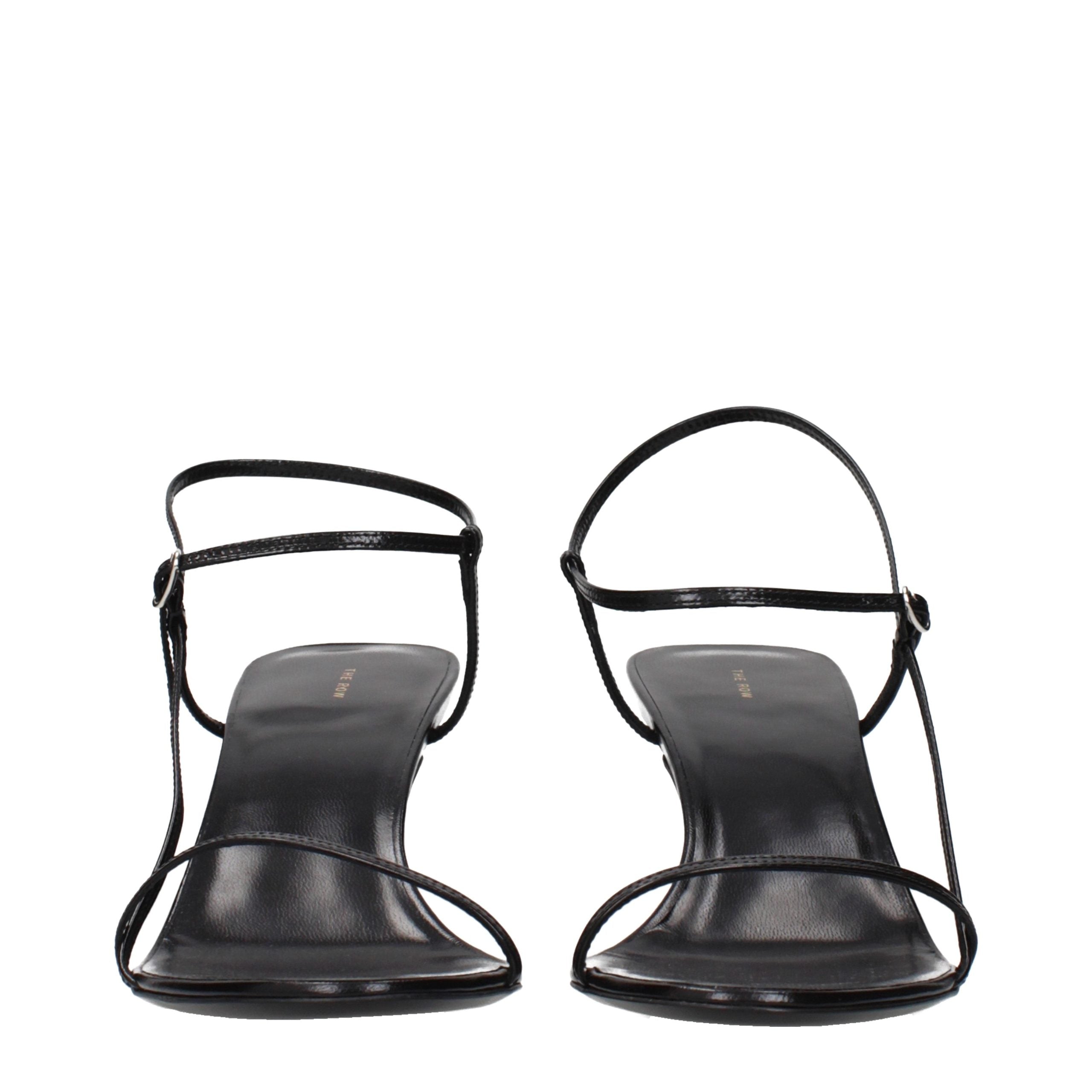 Black Leather Stiletto Heel Sandals