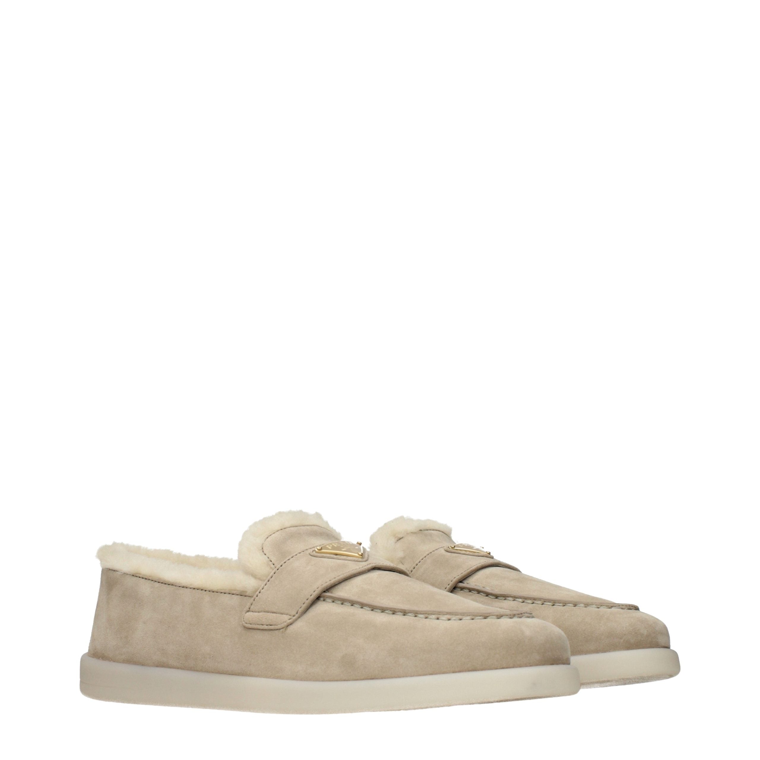 Beige Leather Slip-On Loafers