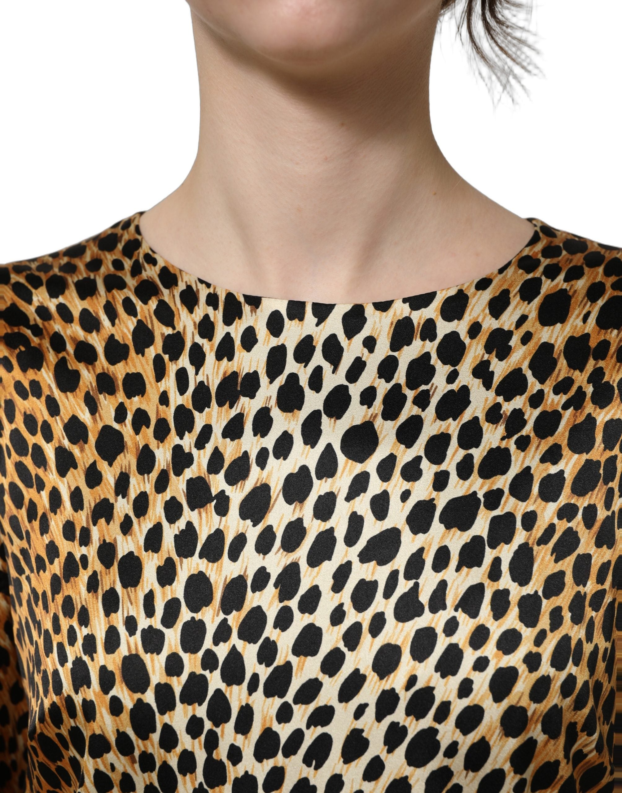 Brown Ocelot Print Long Sleeve Mini Dress