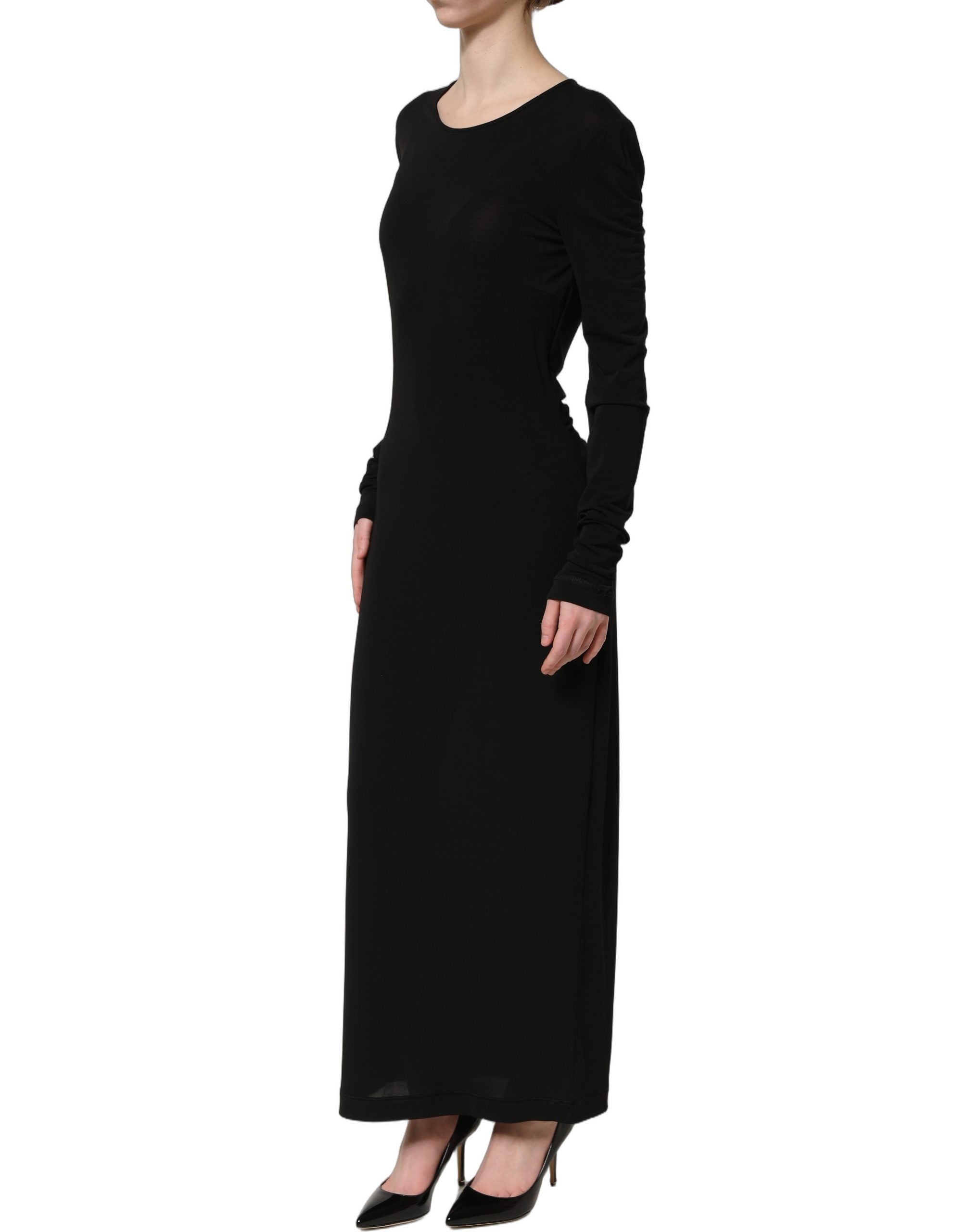 Black Cotton Long Sleeves Sheath Maxi Dress