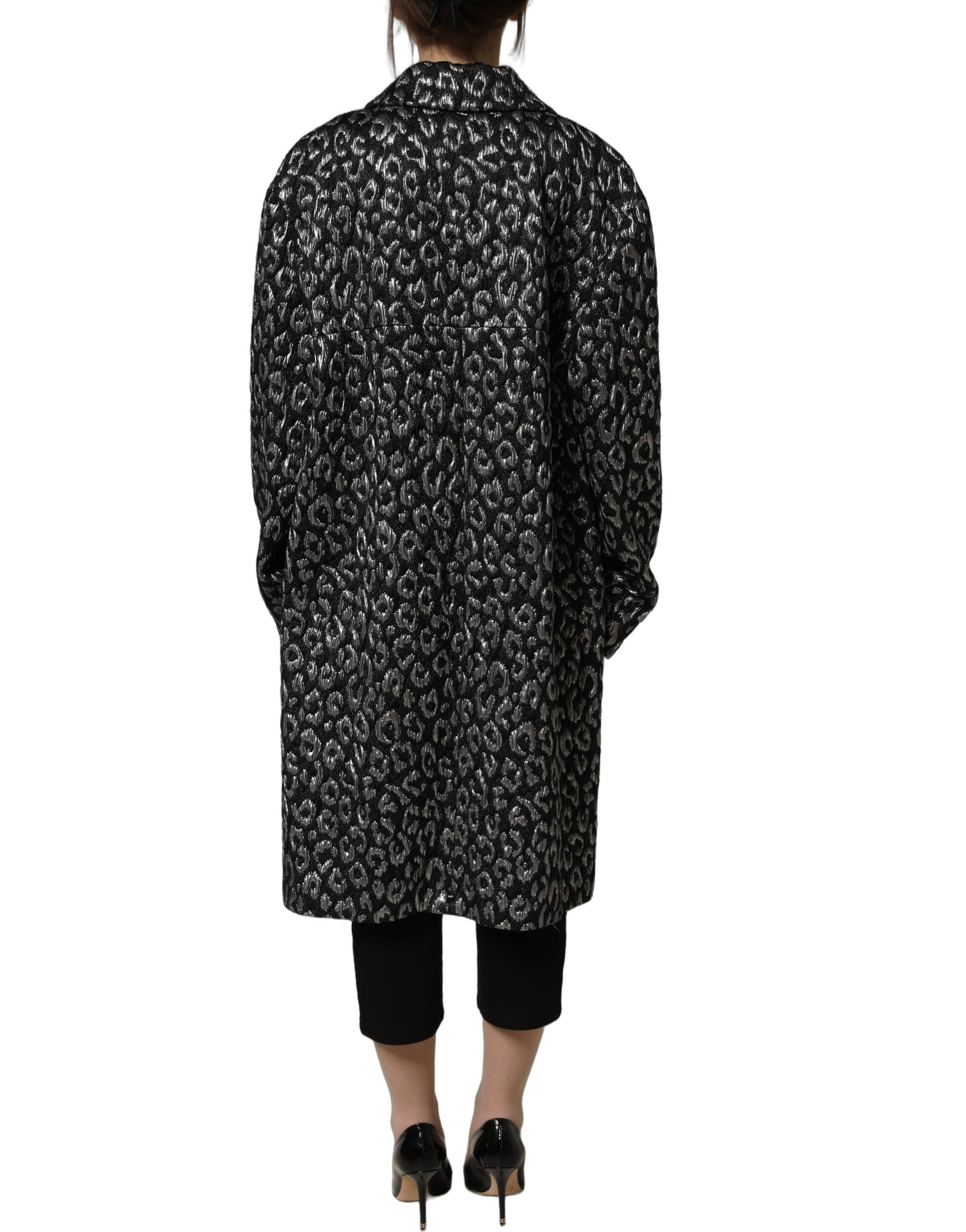 Black Silver Jacquard Leopard Coat Jacket