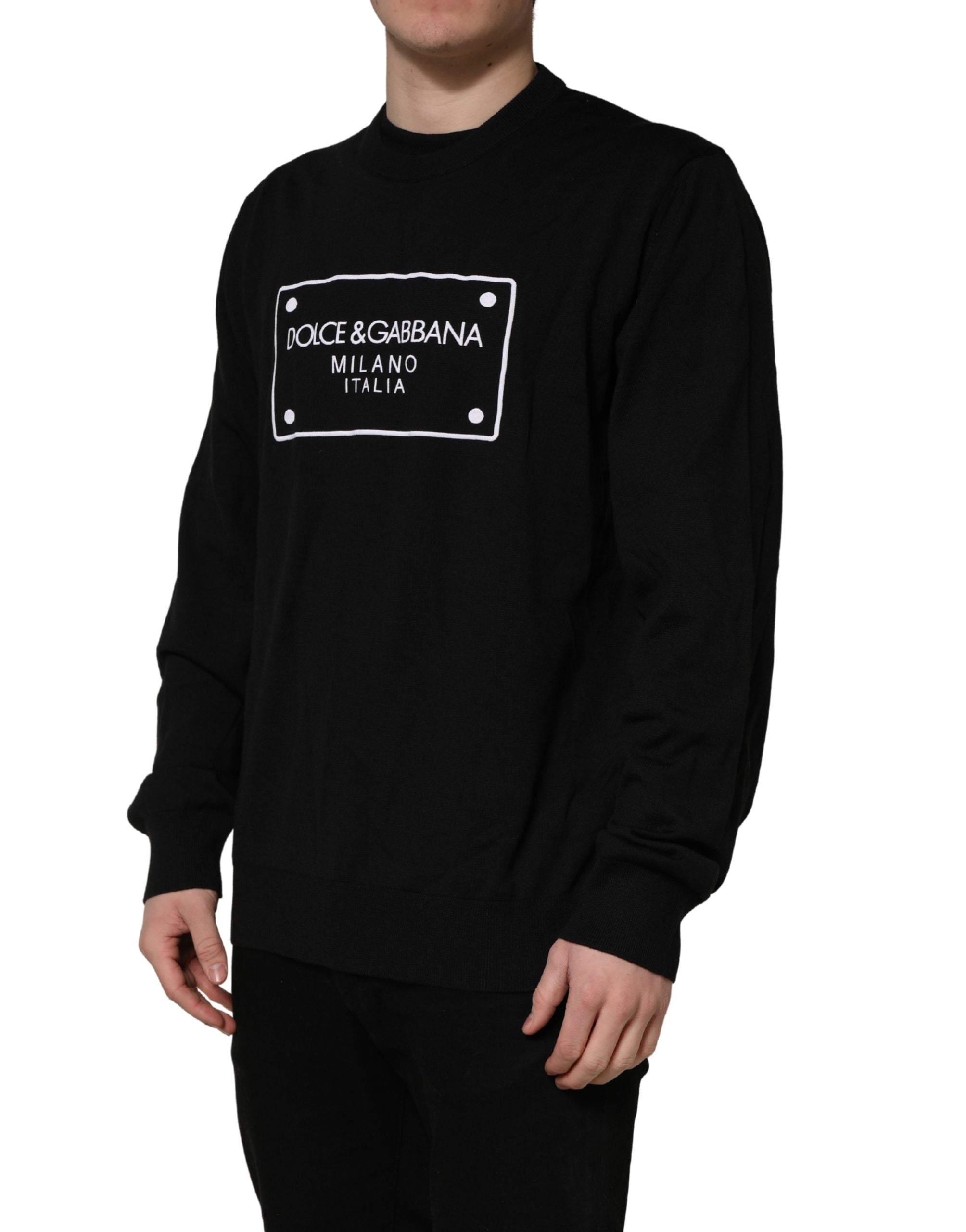 Black Graphic Logo Crew Neck Wool Pullover Sweater
