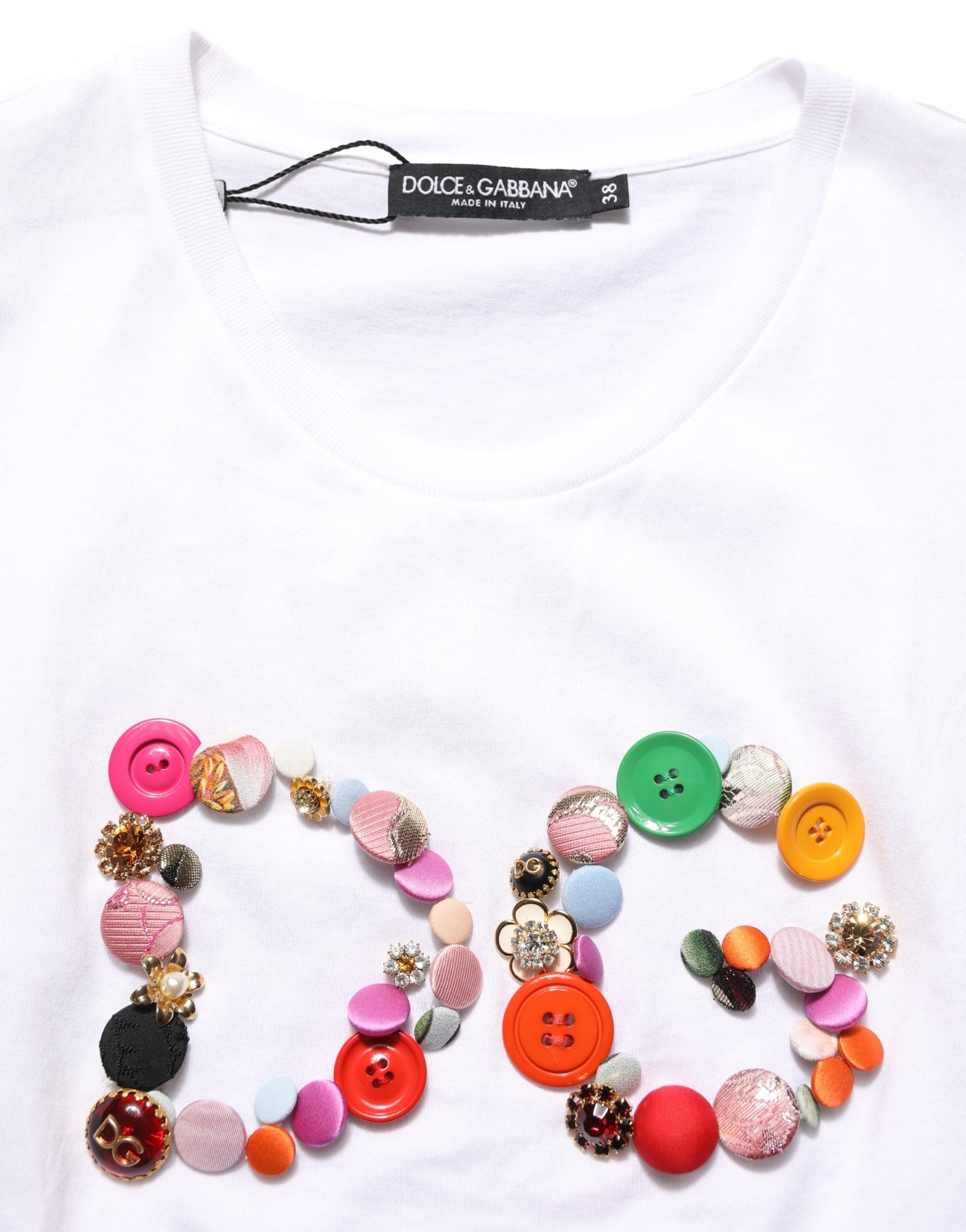 White DG Logo Embellished Round Neck T-shirt