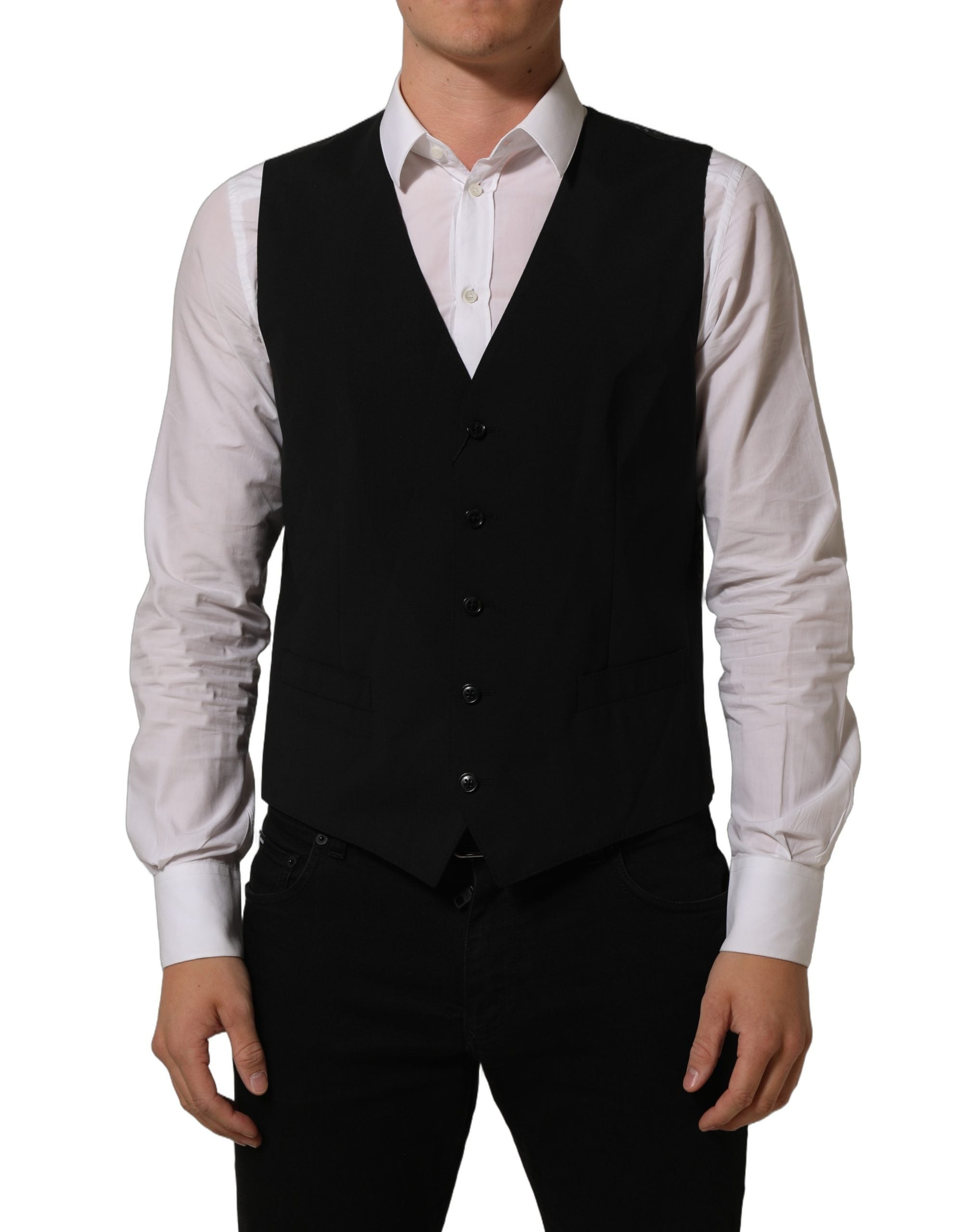 Black Wool Stretch Waistcoat Formal Dress Vest