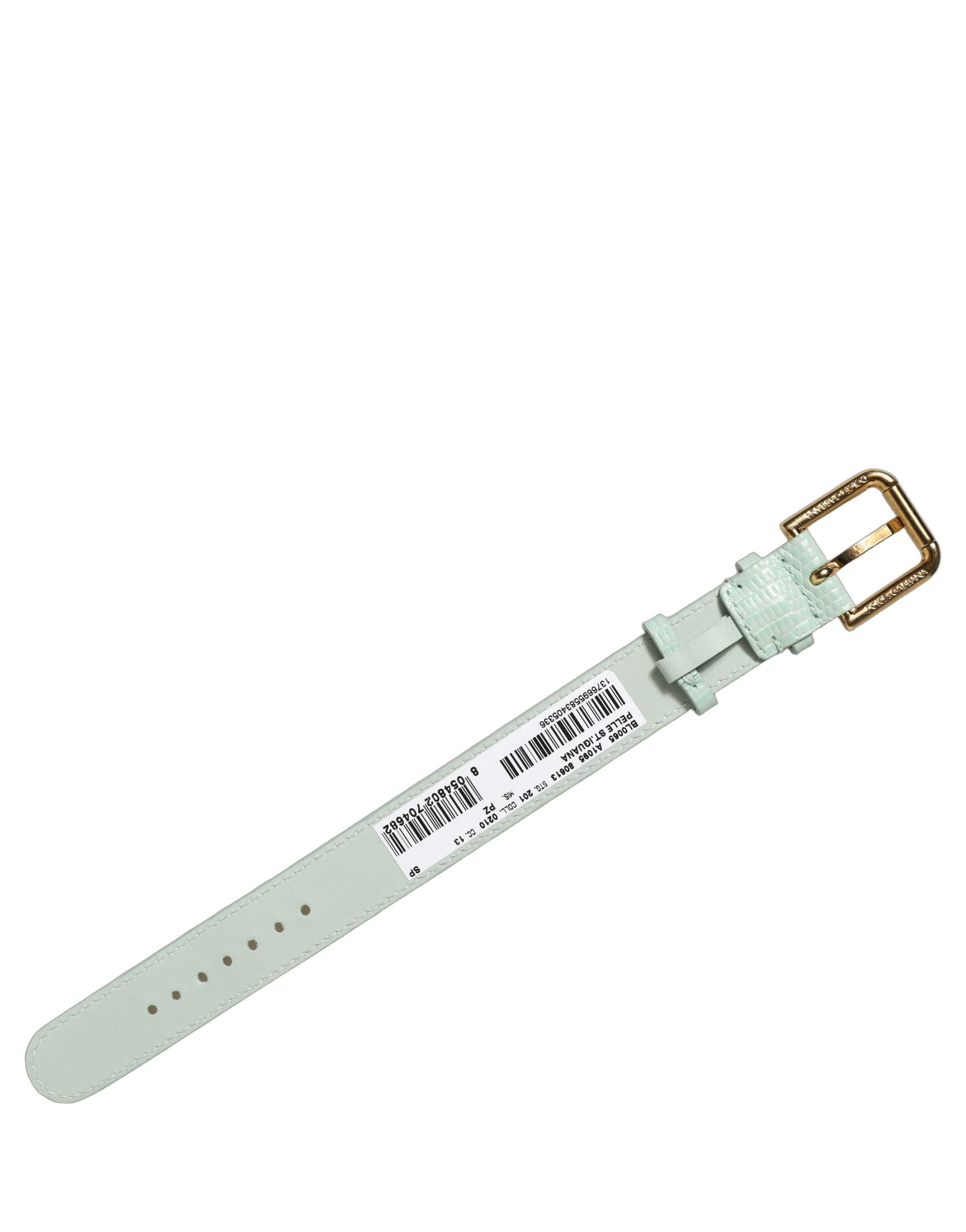 Green Textured Leather Gold Buckle Belt Strap Bracelet