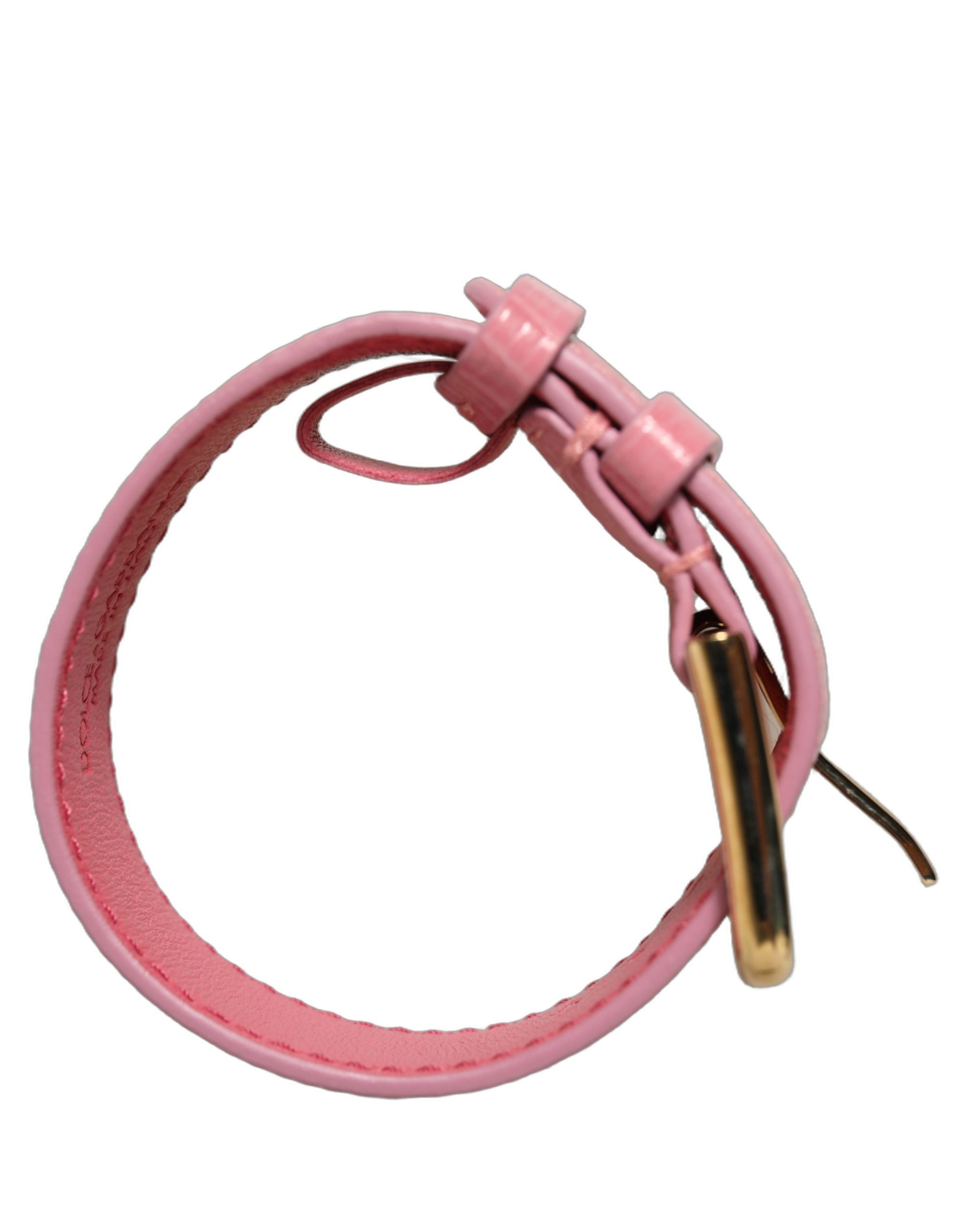 Pink Textured Leather Gold Buckle Belt Strap Bracelet
