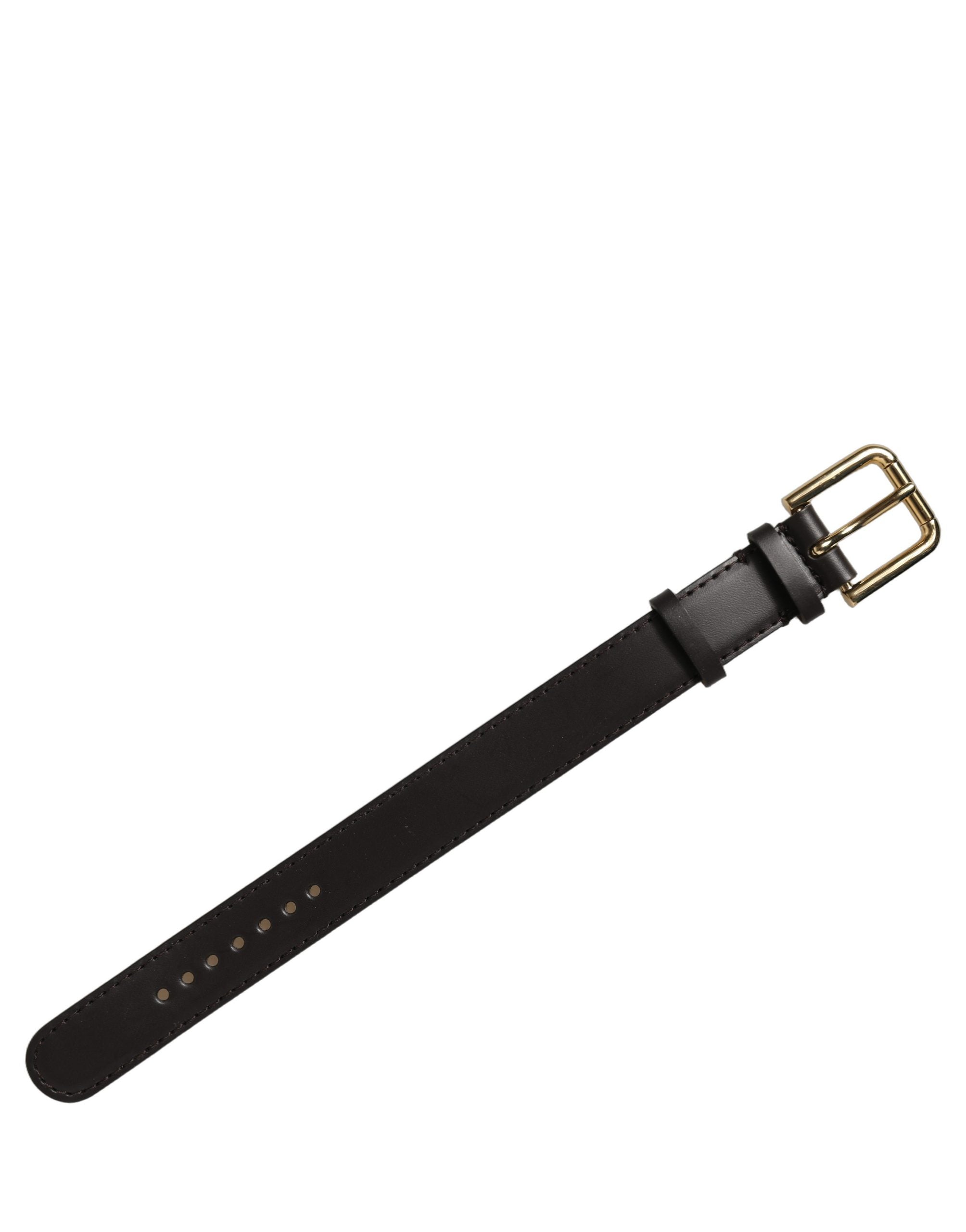 Black Calfskin Leather Gold Buckle Belt Strap Bracelet