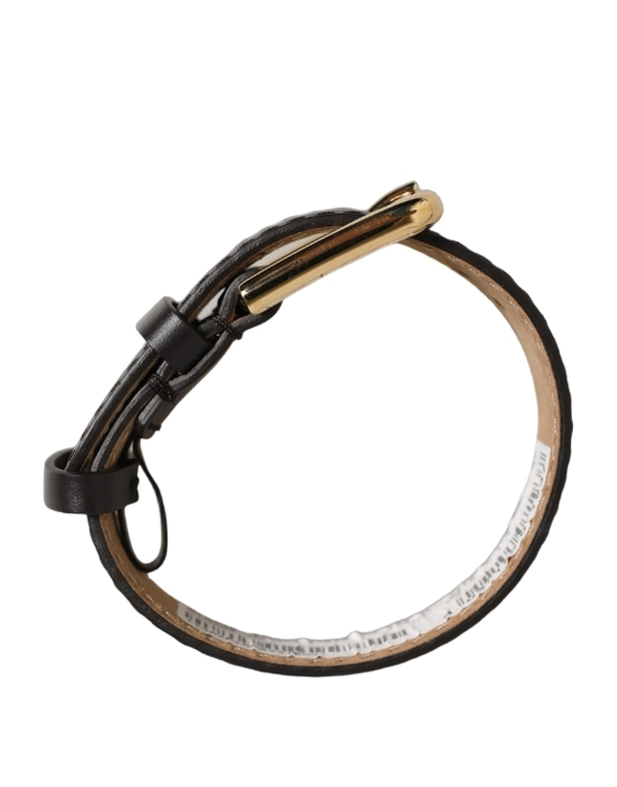 Black Calfskin Leather Gold Buckle Belt Strap Bracelet