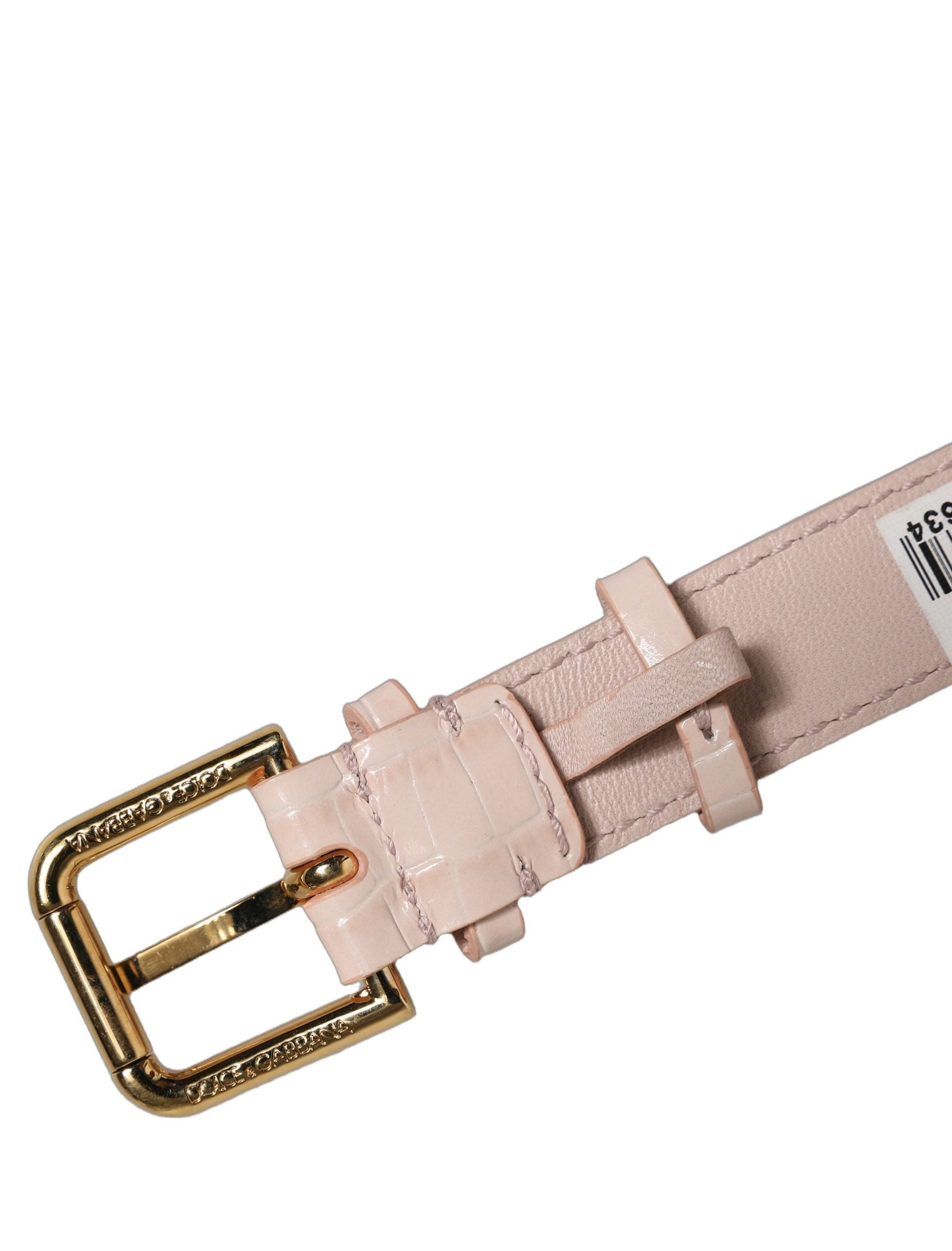 Pink Embossed Leather Gold Buckle Belt Strap Bracelet