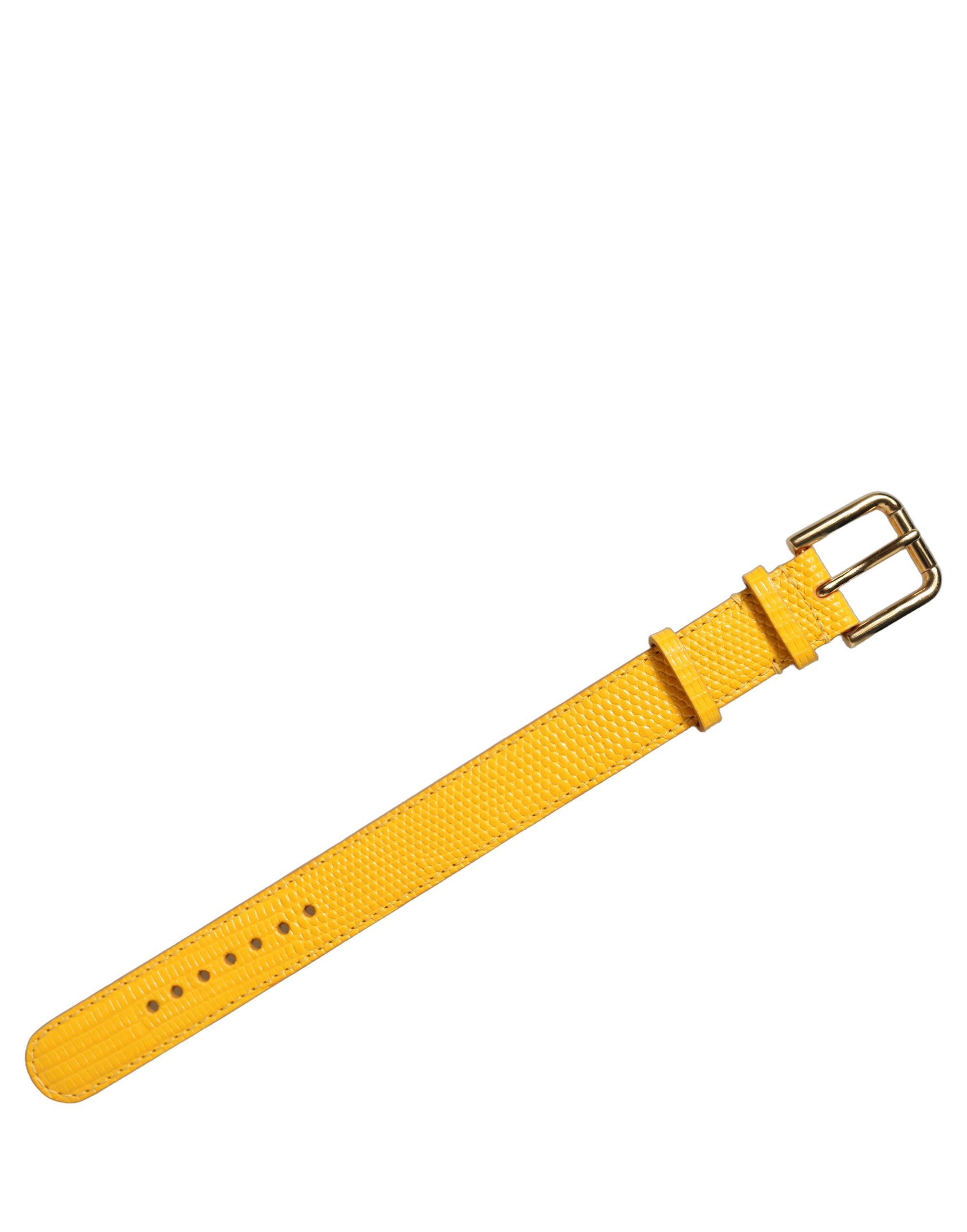 Yellow Textured Leather Gold Buckle Belt Strap Bracelet