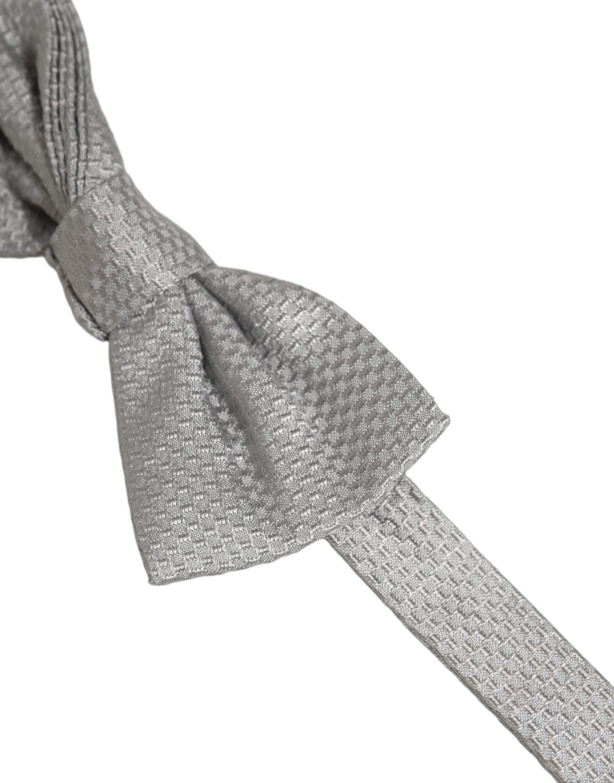 Men Gray 100% Silk Adjustable Neck Papillon Bow Tie