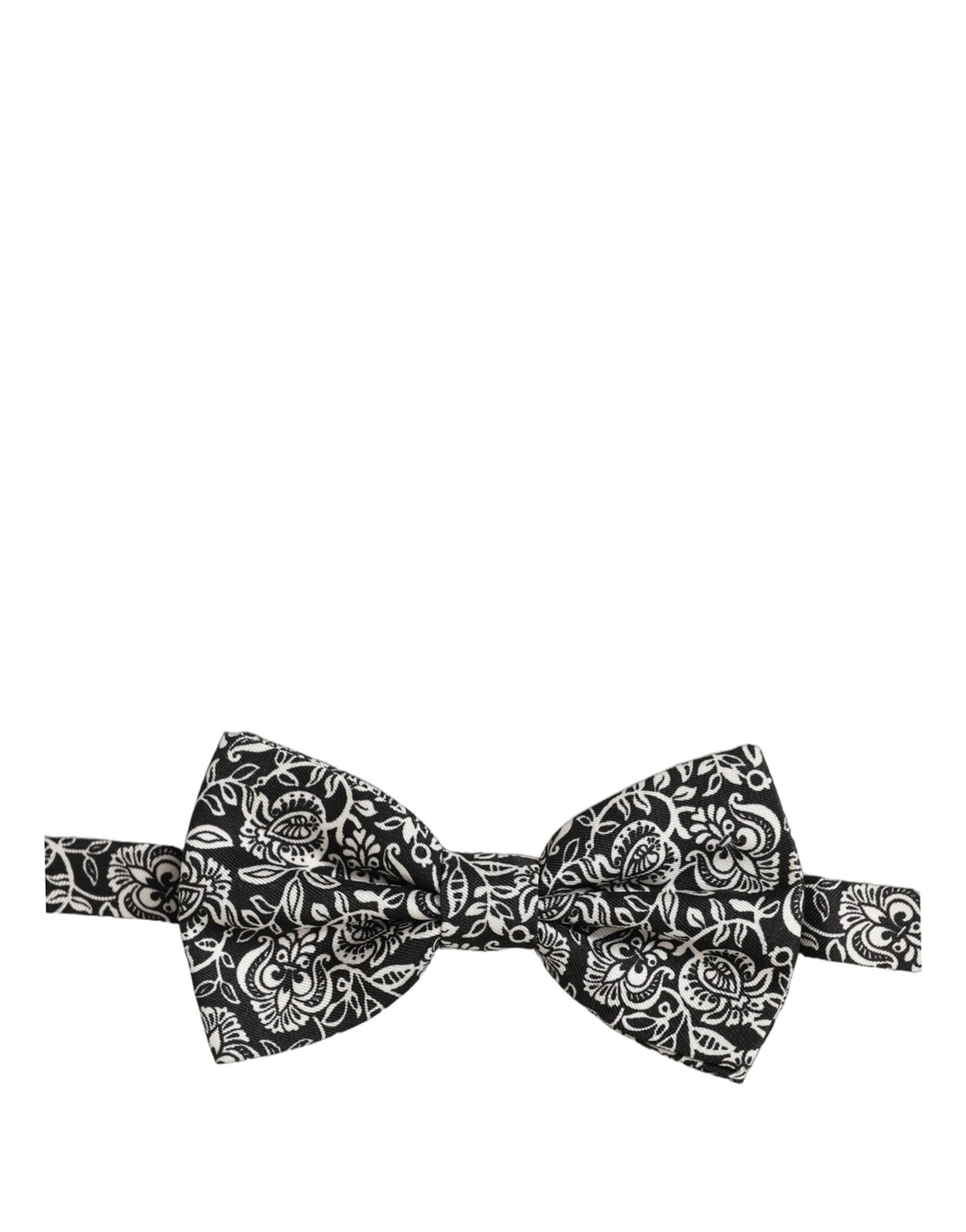 Tie Black White Paisley Silk Adjustable Neck Papillon Bow