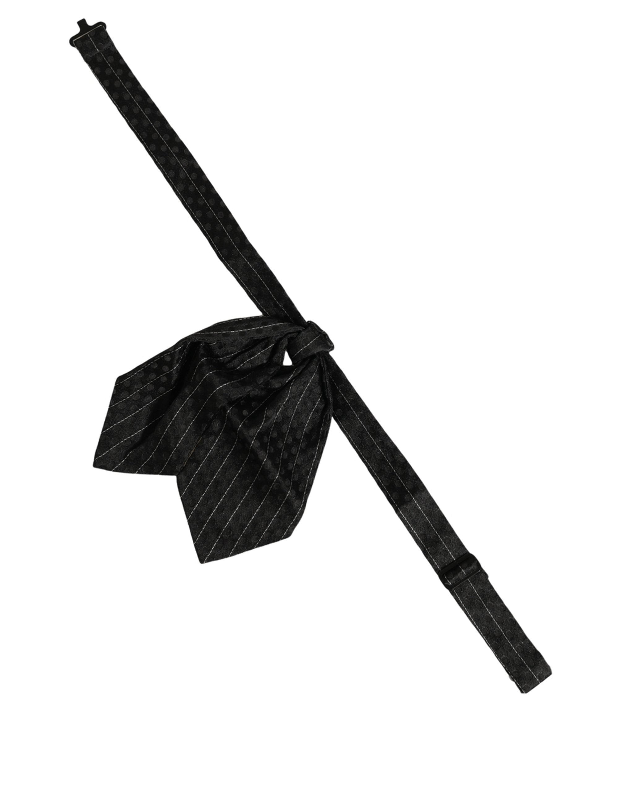 Men Black Pinstripe Silk Adjustable Neck Papillon Bow Tie