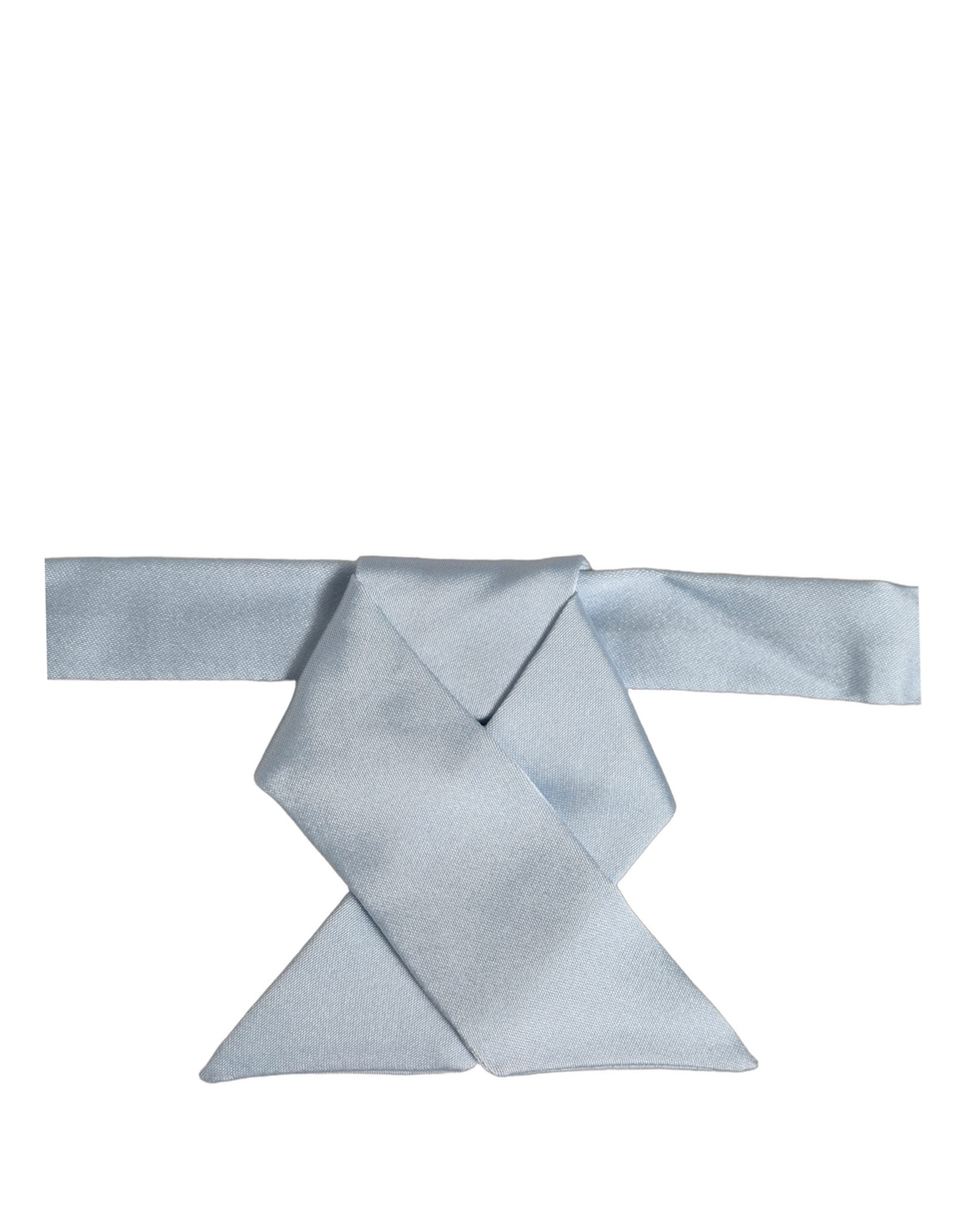 Men Light Blue SIlk Adjustable Neck Papillon Bow Tie
