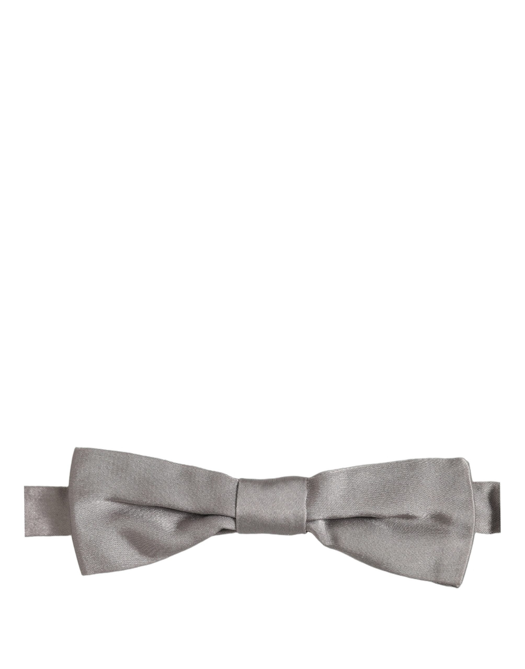 Men Gray 100% Silk Adjustable Neck Papillon Bow Tie