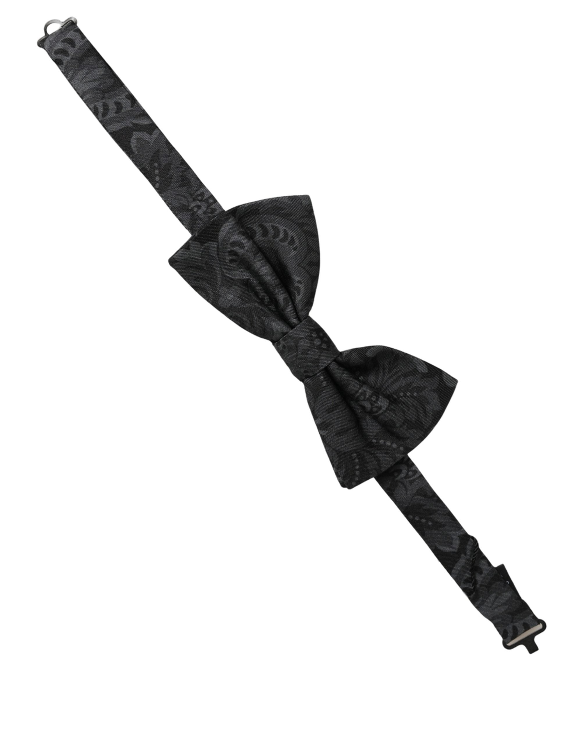 Men Black Paisley SIlk Adjustable Neck Papillon Bow Tie