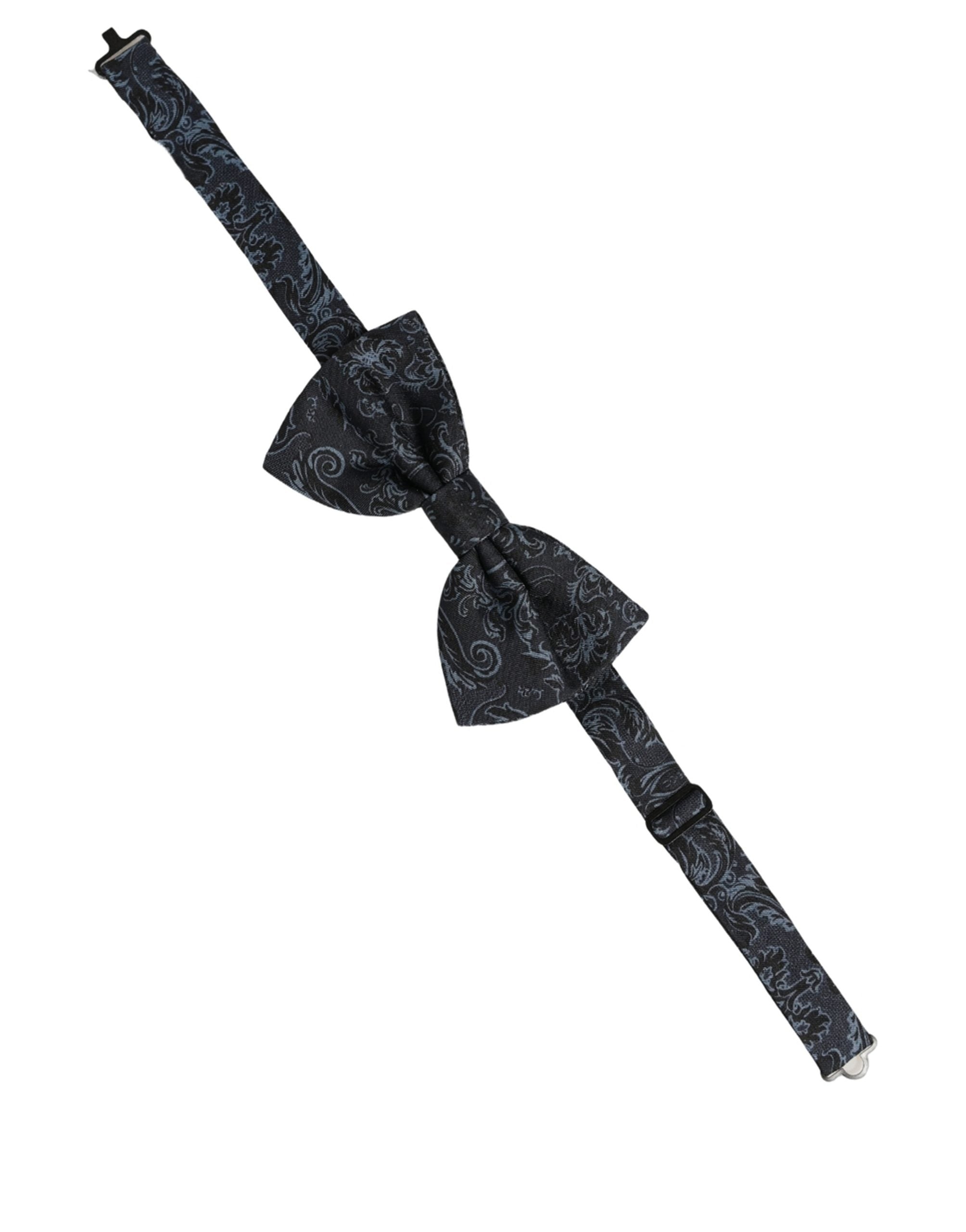 Men Black Blue Paisley Adjustable Neck Papillon Bow Tie