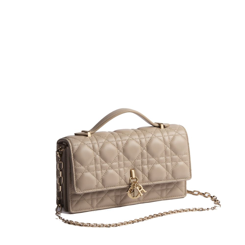 Beige Leather Clutch Bag