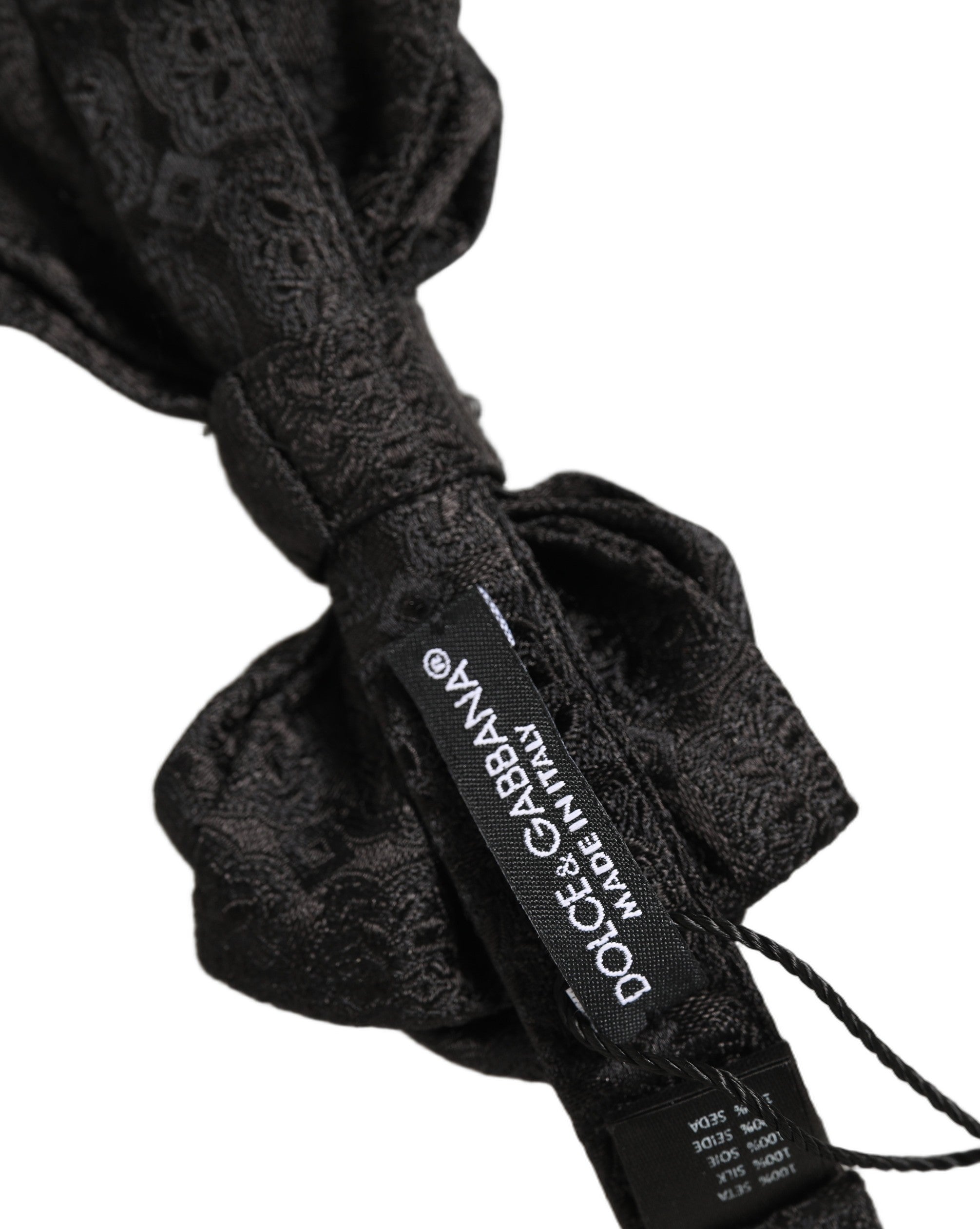 Men Black Paisley Silk Adjustable Neck Papillon Bow Tie