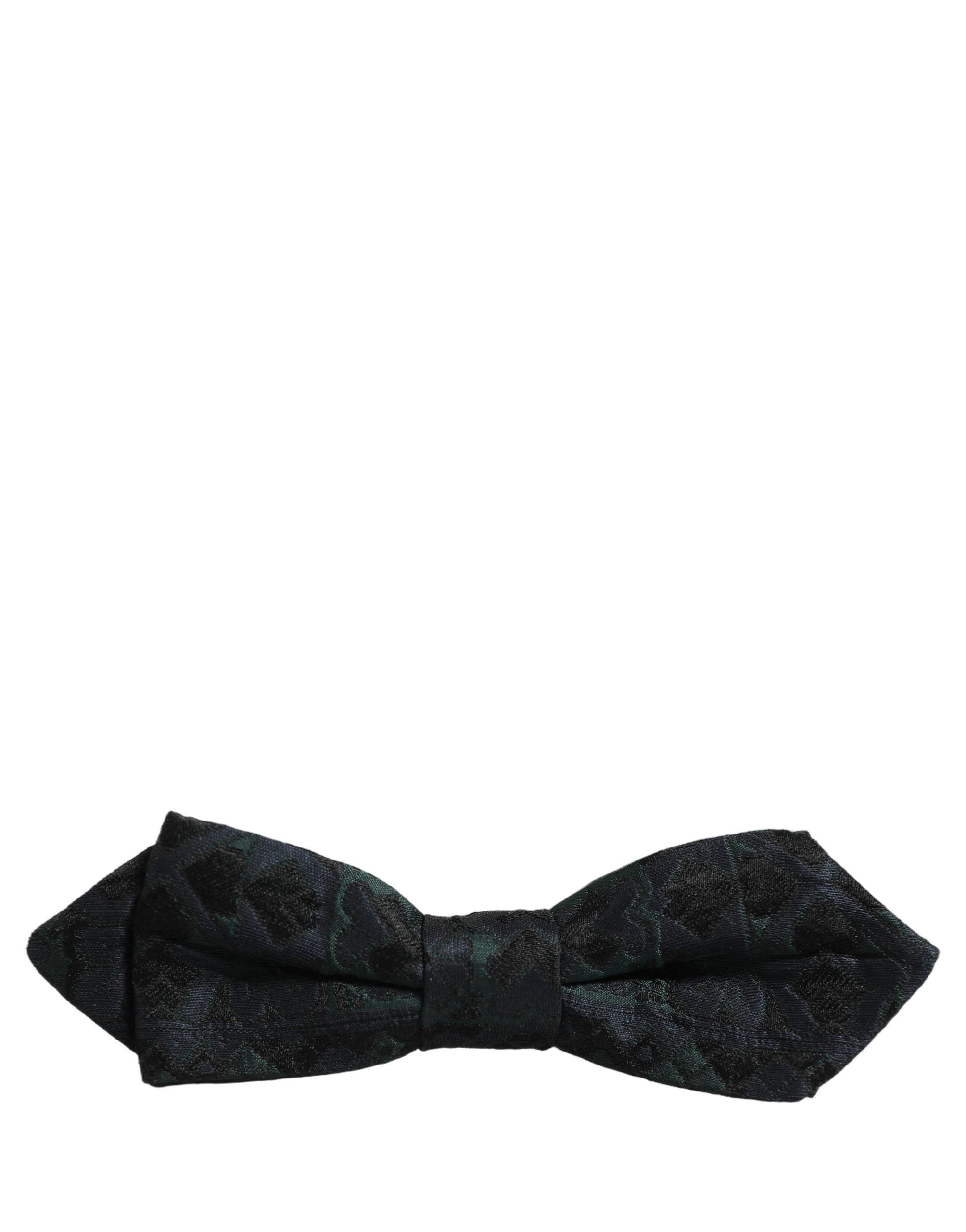 Men Black Green Paisley Adjustable Neck Papillon Bow Tie