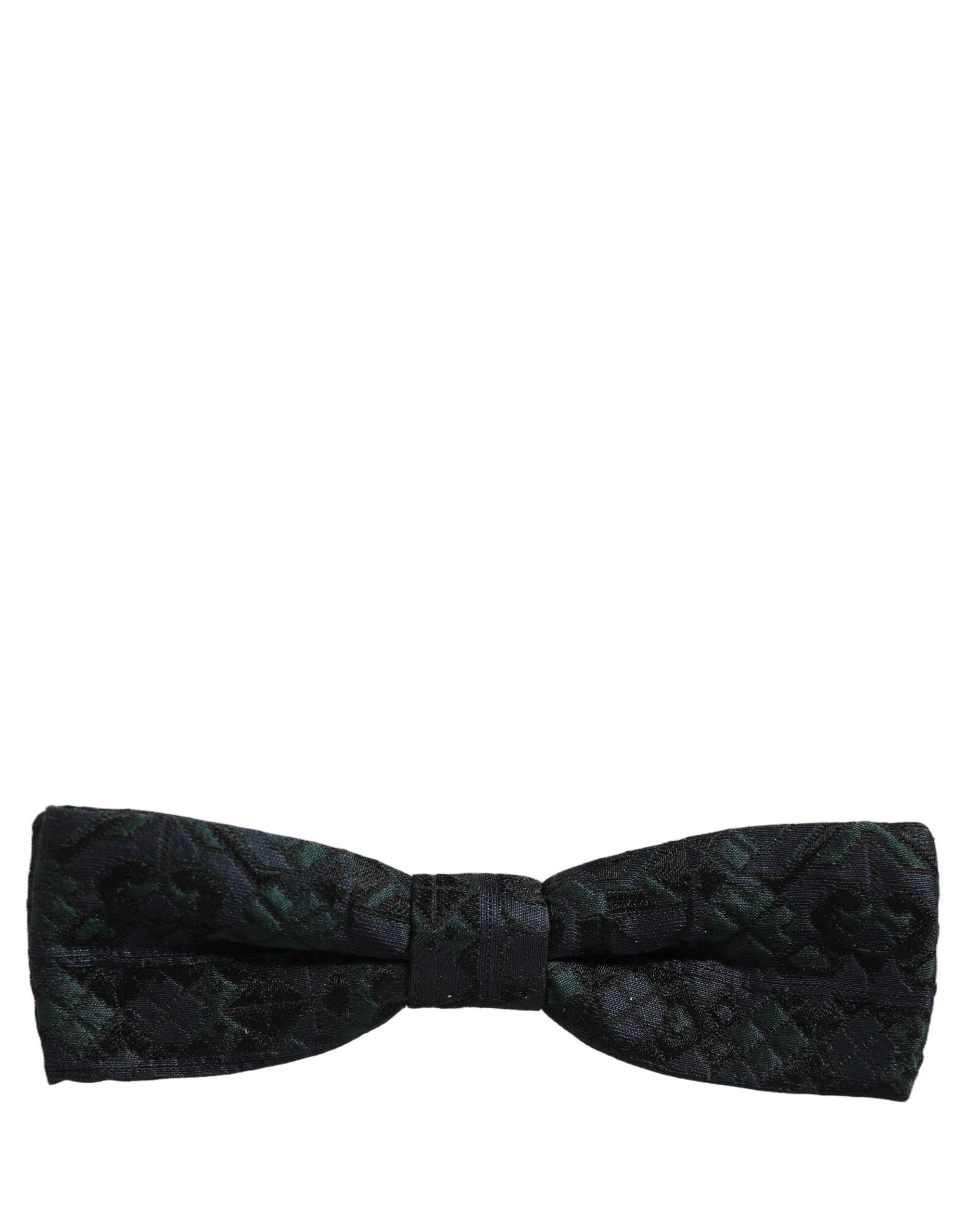 Men Black Green Paisley Adjustable Neck Papillon Bow Tie