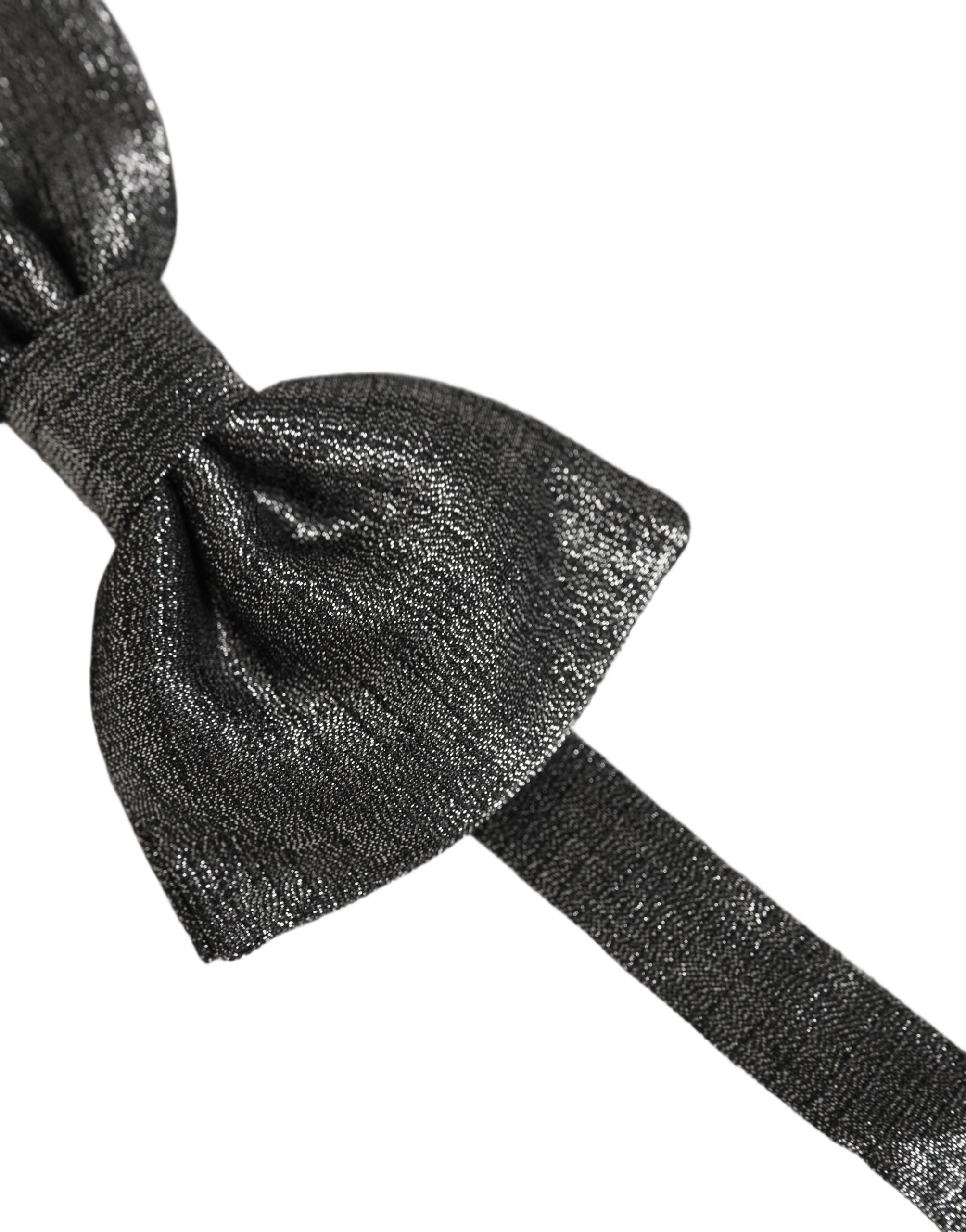 Men Metallic Black Silk Adjustable Neck Papillon Bow Tie