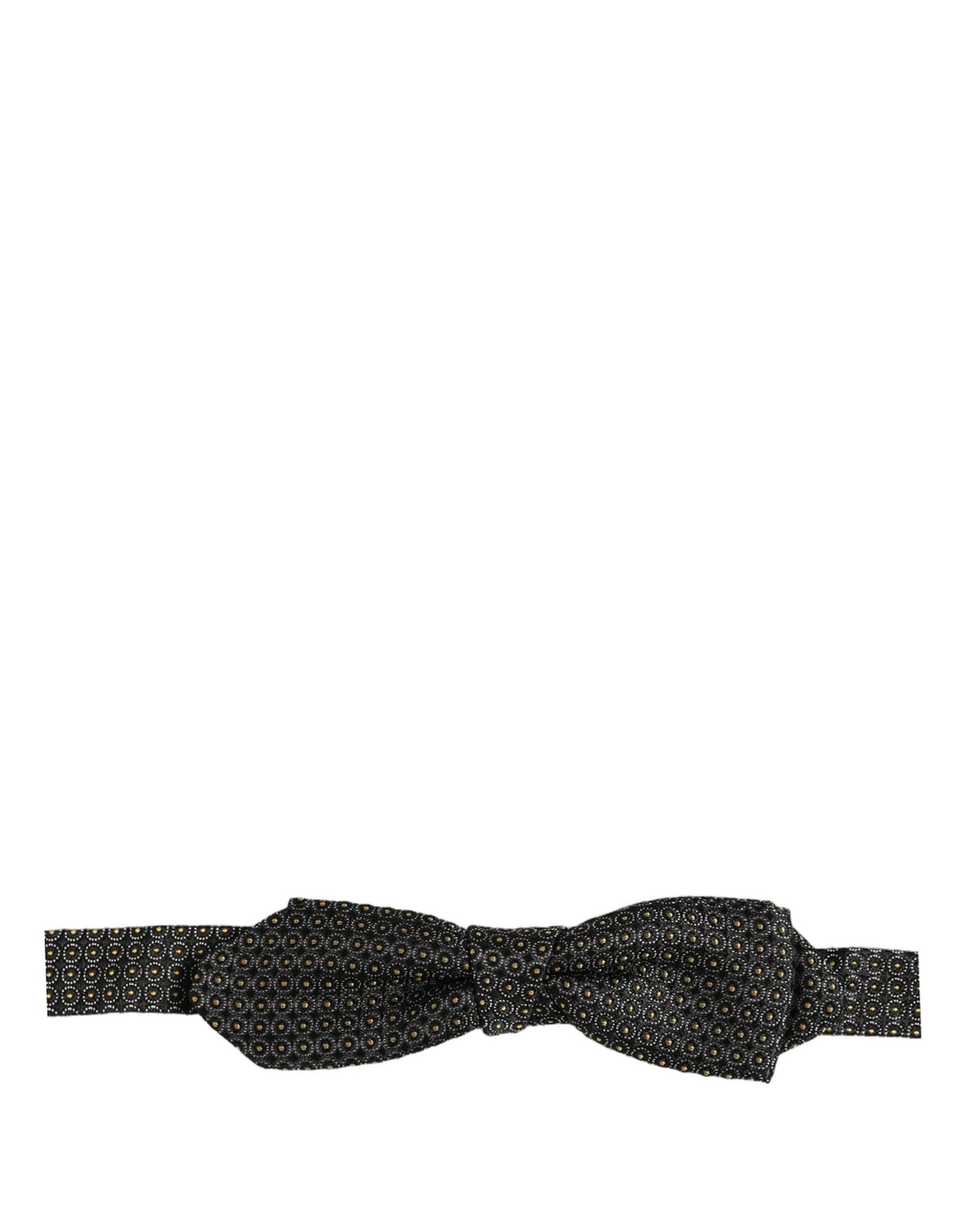 Men Black Dotted Silk Adjustable Neck Papillon Bow Tie