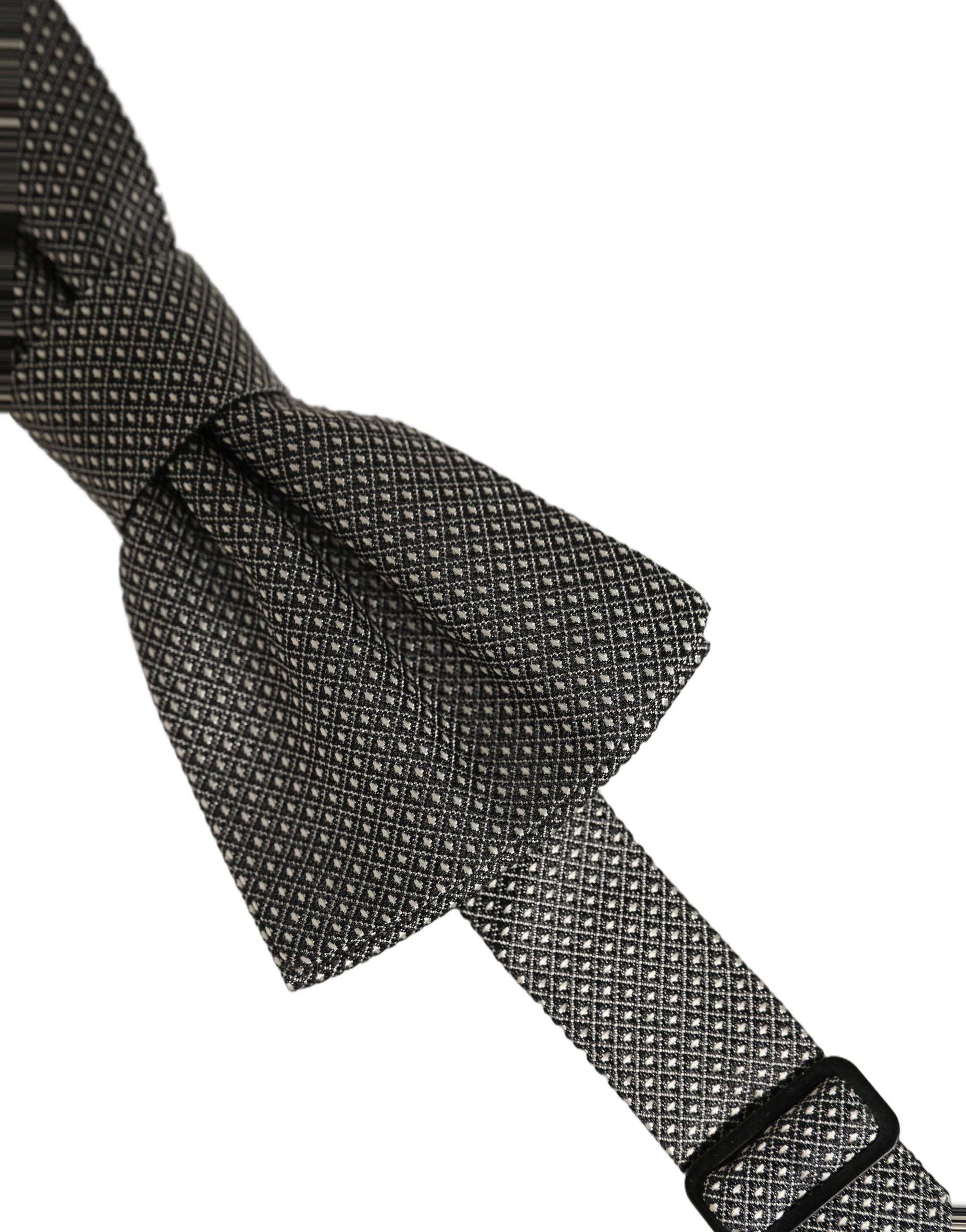 Men Gray Silk Patterned Adjustable Neck Papillon Bow Tie