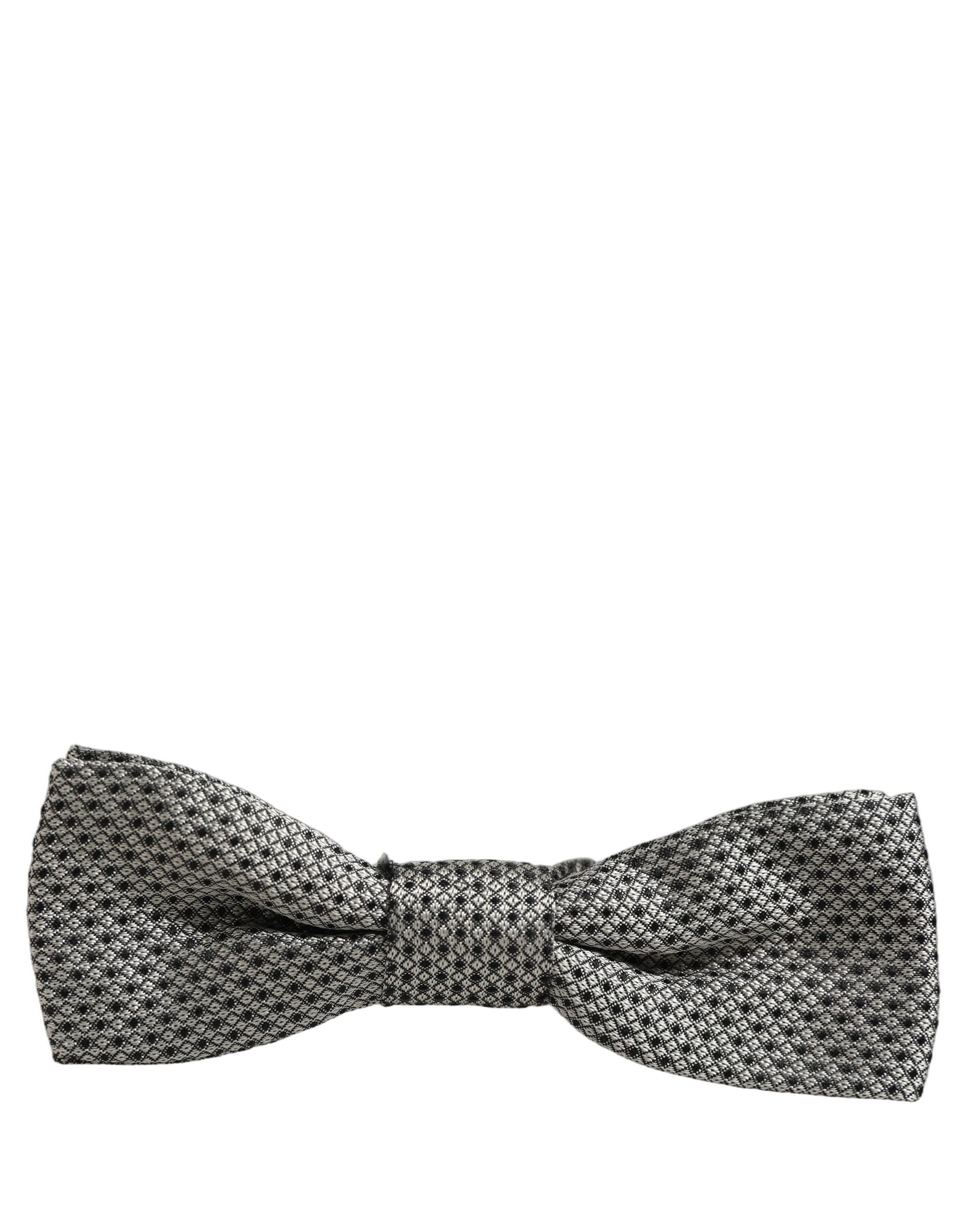 Men Gray Silk Patterned Adjustable Neck Papillon Bow Tie