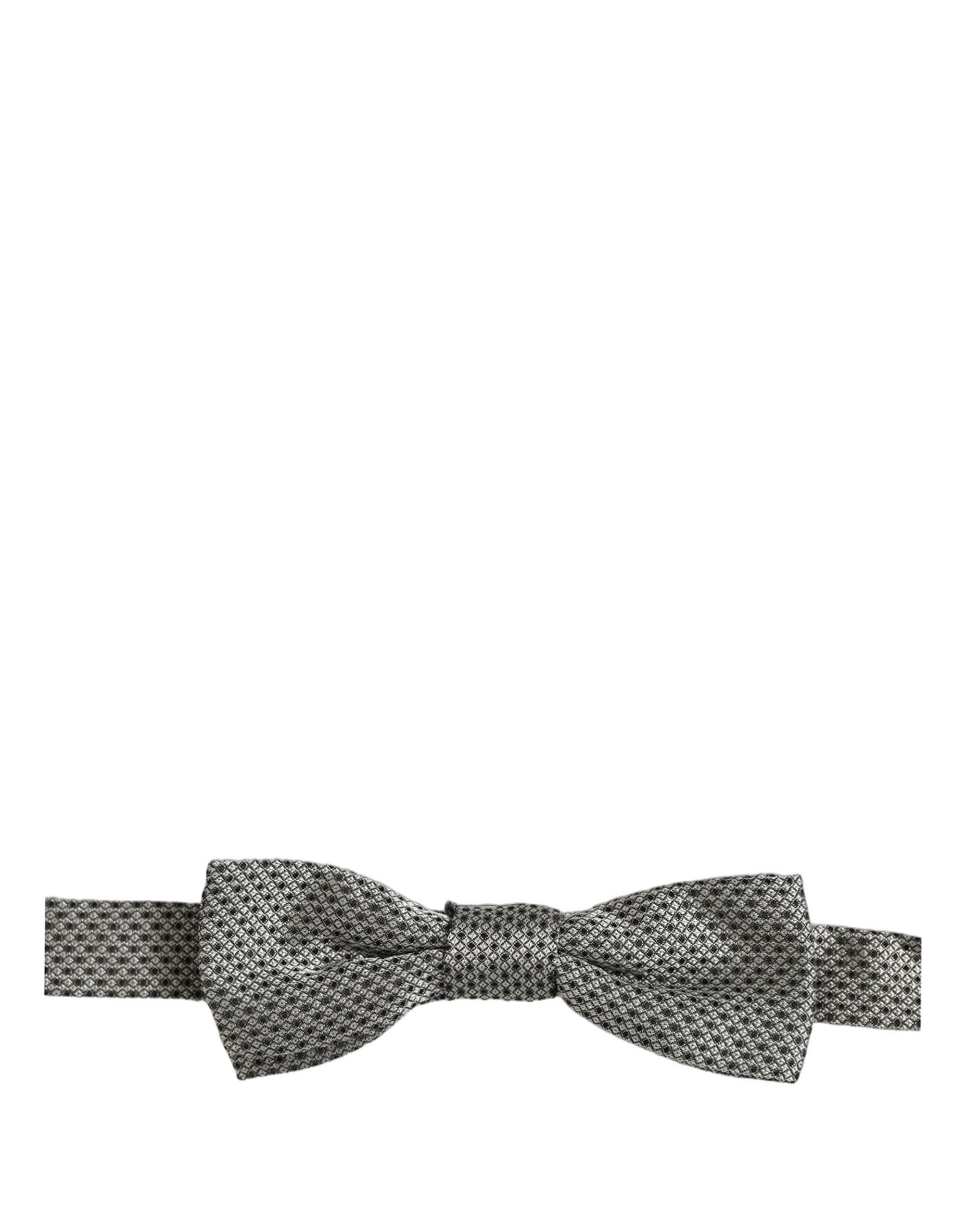 Men Gray Silk Patterned Adjustable Neck Papillon Bow Tie