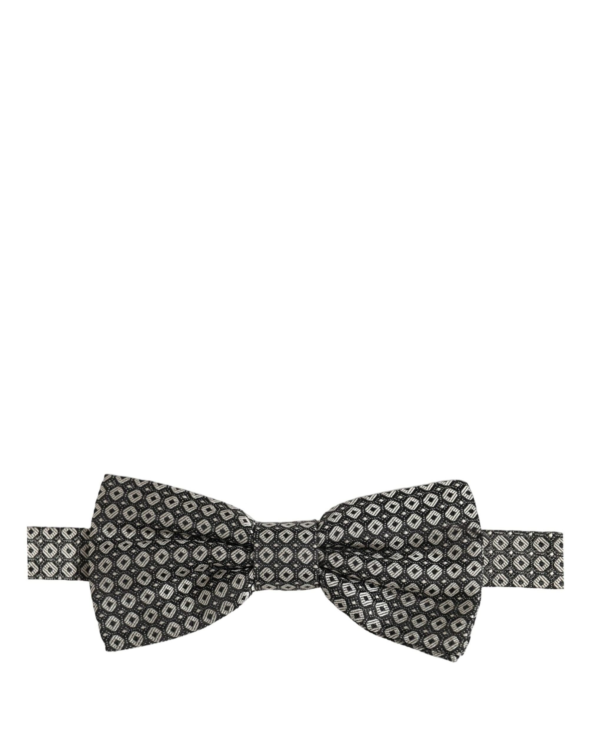 Men Gray Silk Patterned Adjustable Neck Papillon Bow Tie