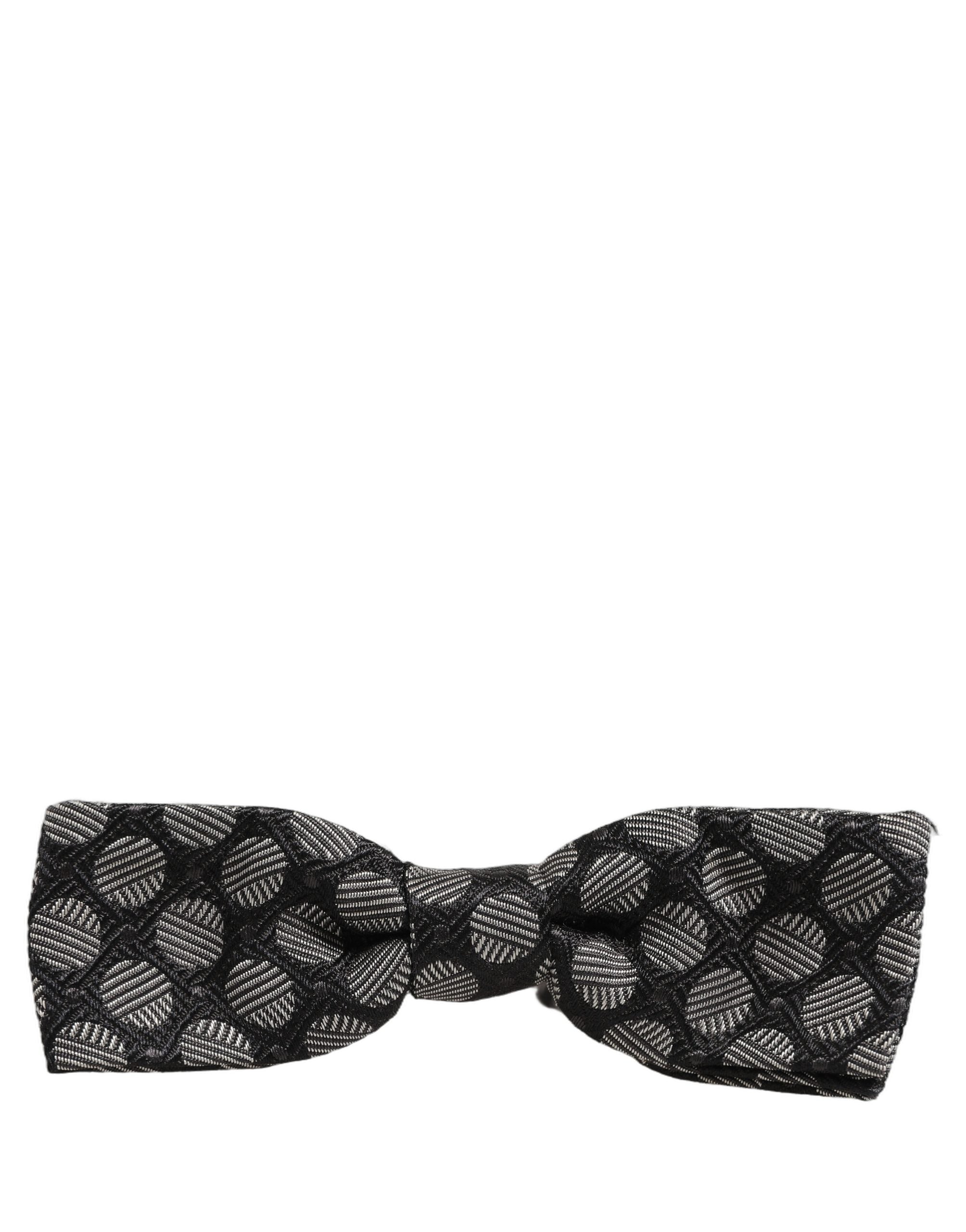 Black White Geometric Silk Adjustable Neck Papillon Bow Tie